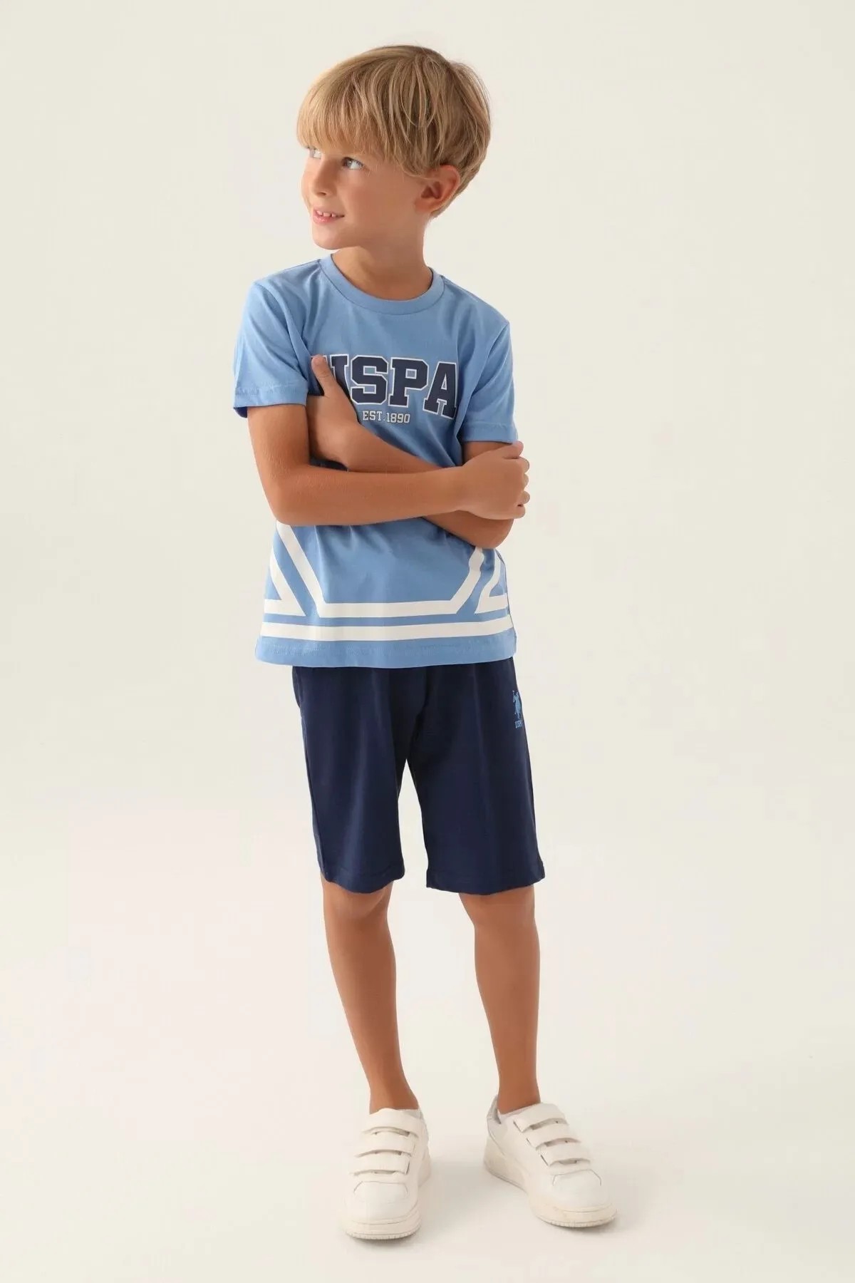 U.S. Polo Assn. Erkek Çocuk USPA Baskılı T-shirt-Şort Takım Mavi