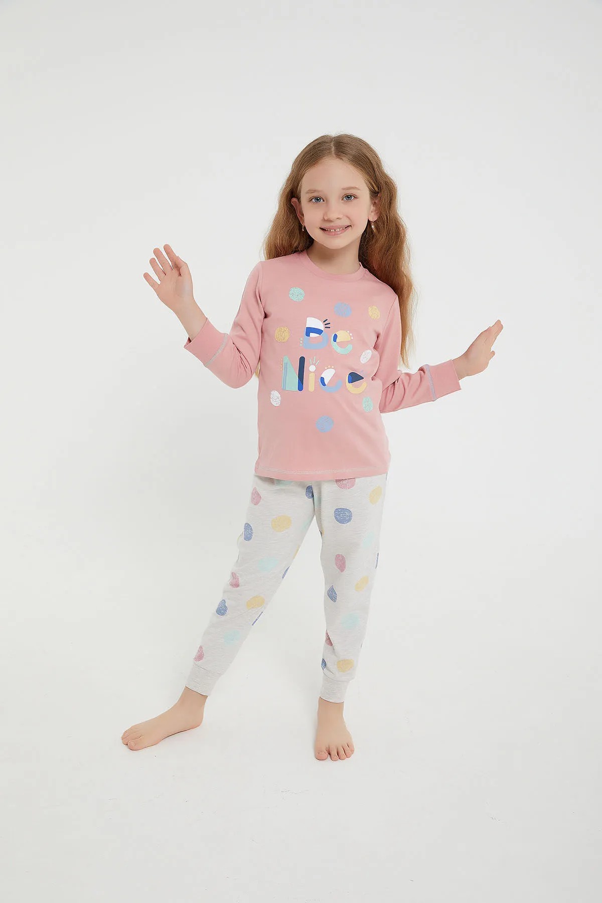 Rolypoly Be Nice Krem Kız Çocuk Uzun Kol Pijama Takım