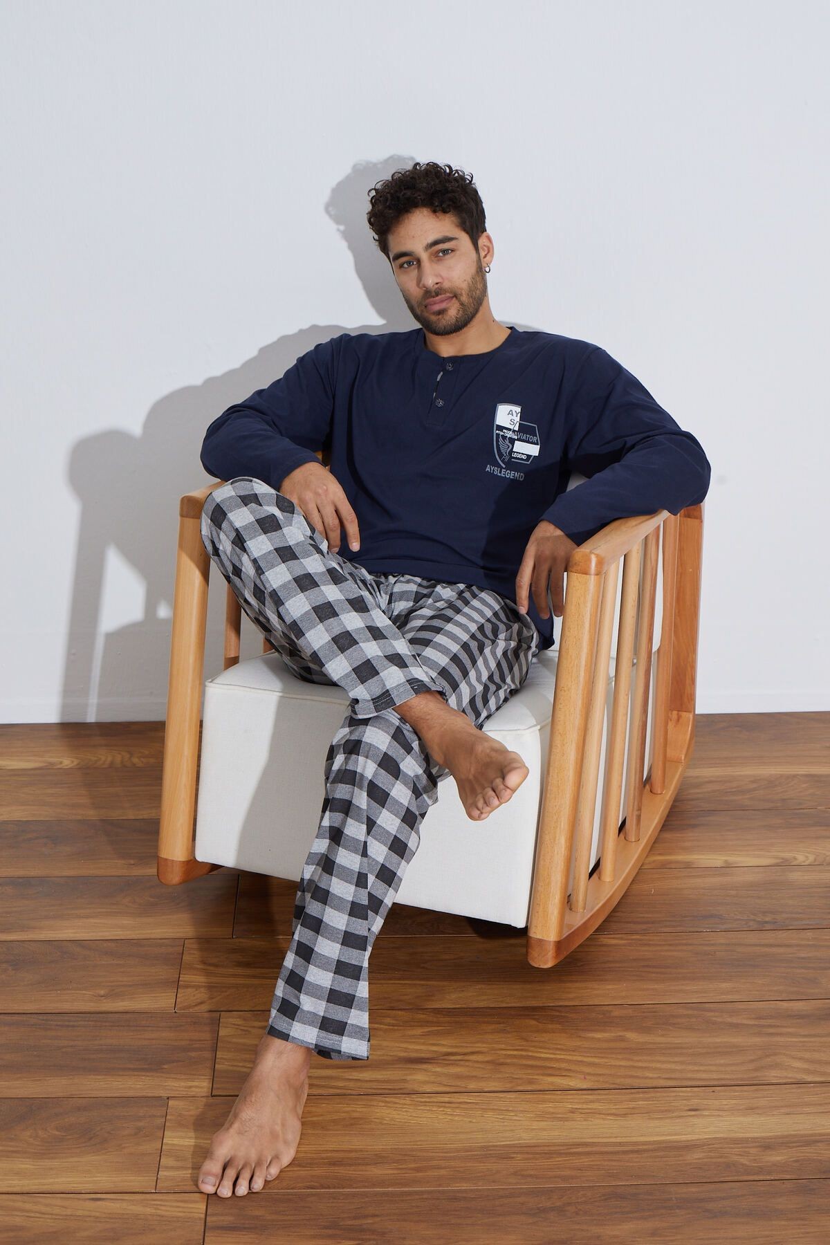 Penye Süprem(İnce) Ekoseli Uzun Kollu Erkek Pijama Takımı