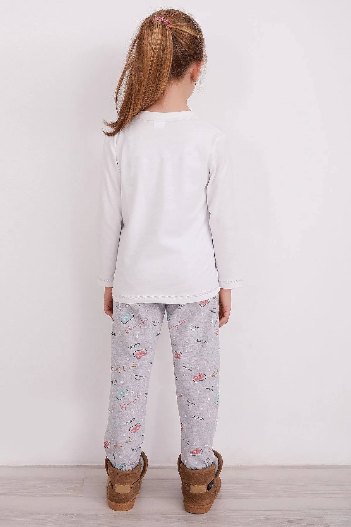 Worry Less Krem Kız Çocuk Uzun Kol Pijama Takım