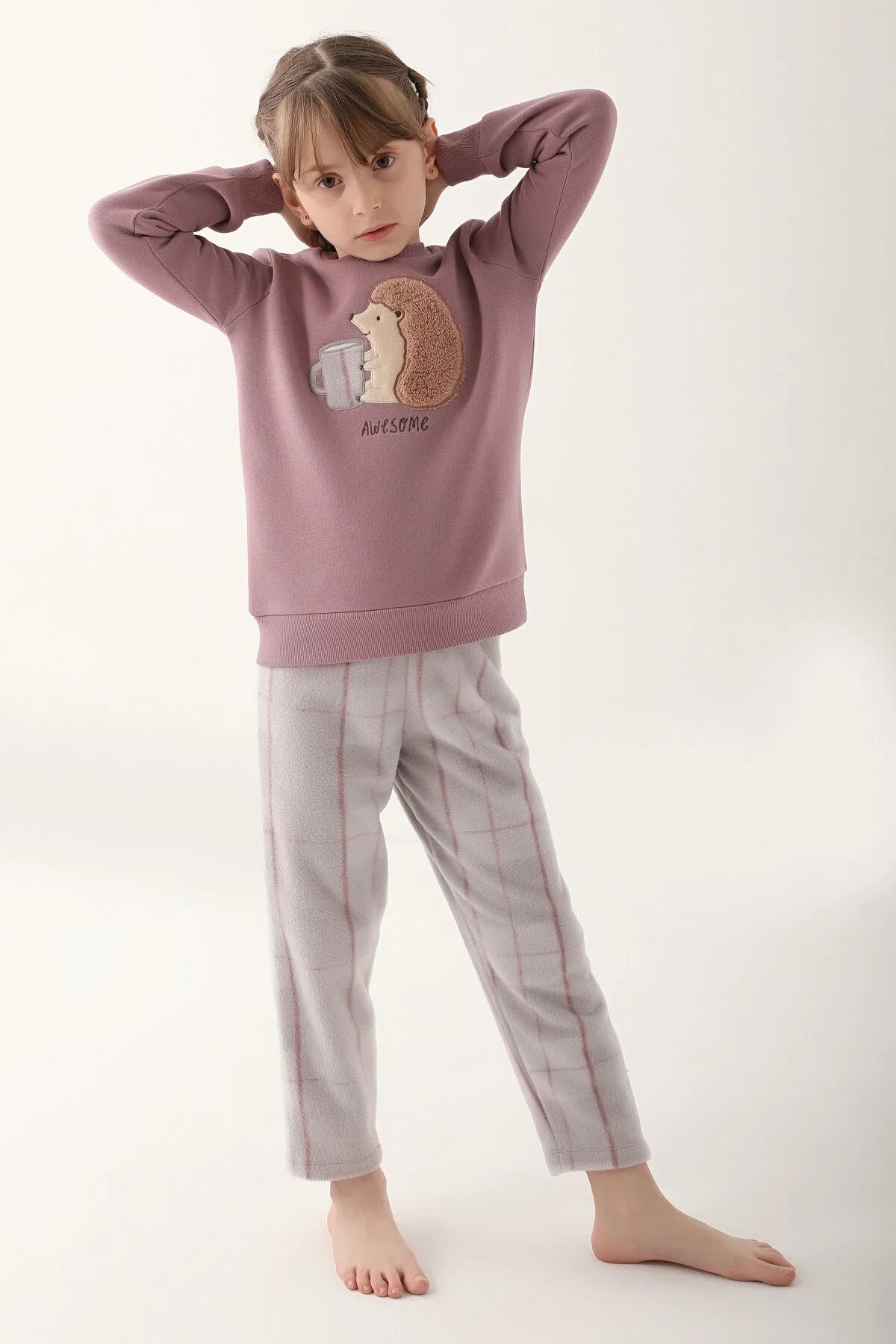  Awesome Hedgehog Mor Kız Çocuk Uzun Kol Pijama Takım