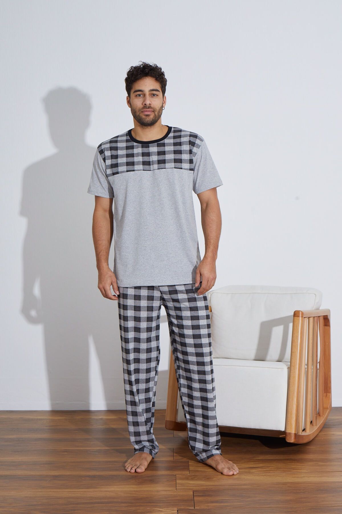 Ekoseli Penye Erkek Süprem (Yazlık) Pijama Takımı