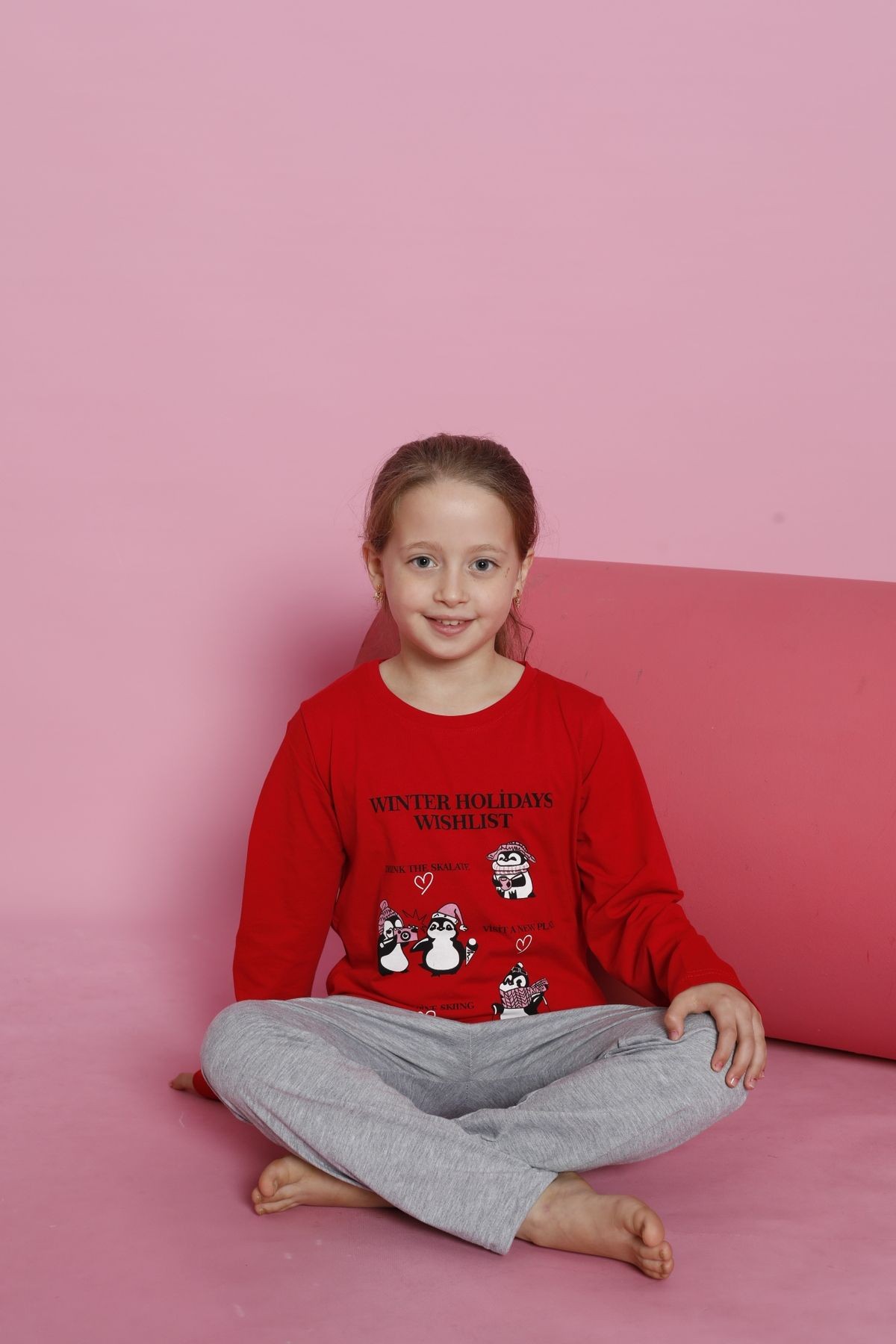 Penye Mevsimlik Uzun Kollu Kız Çocuk Pijama Takımı