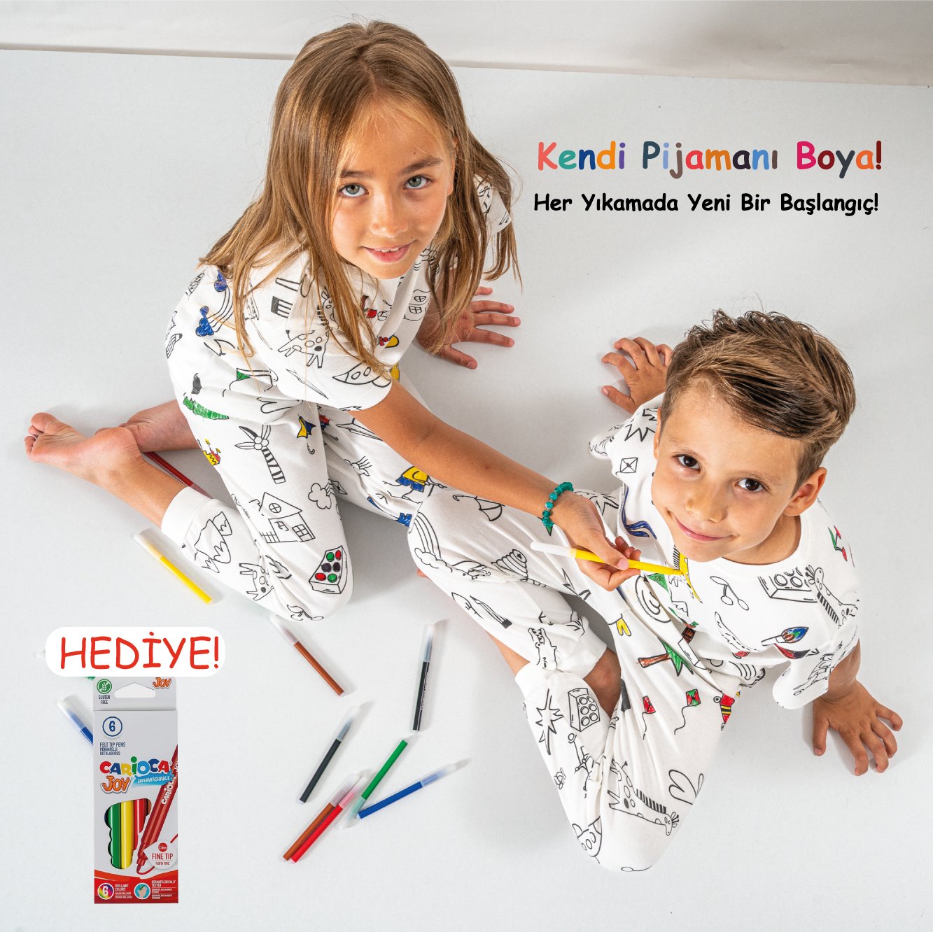 Boyanabilir Pijama Takımı 🎨 (Boya Kalemi Hediye)