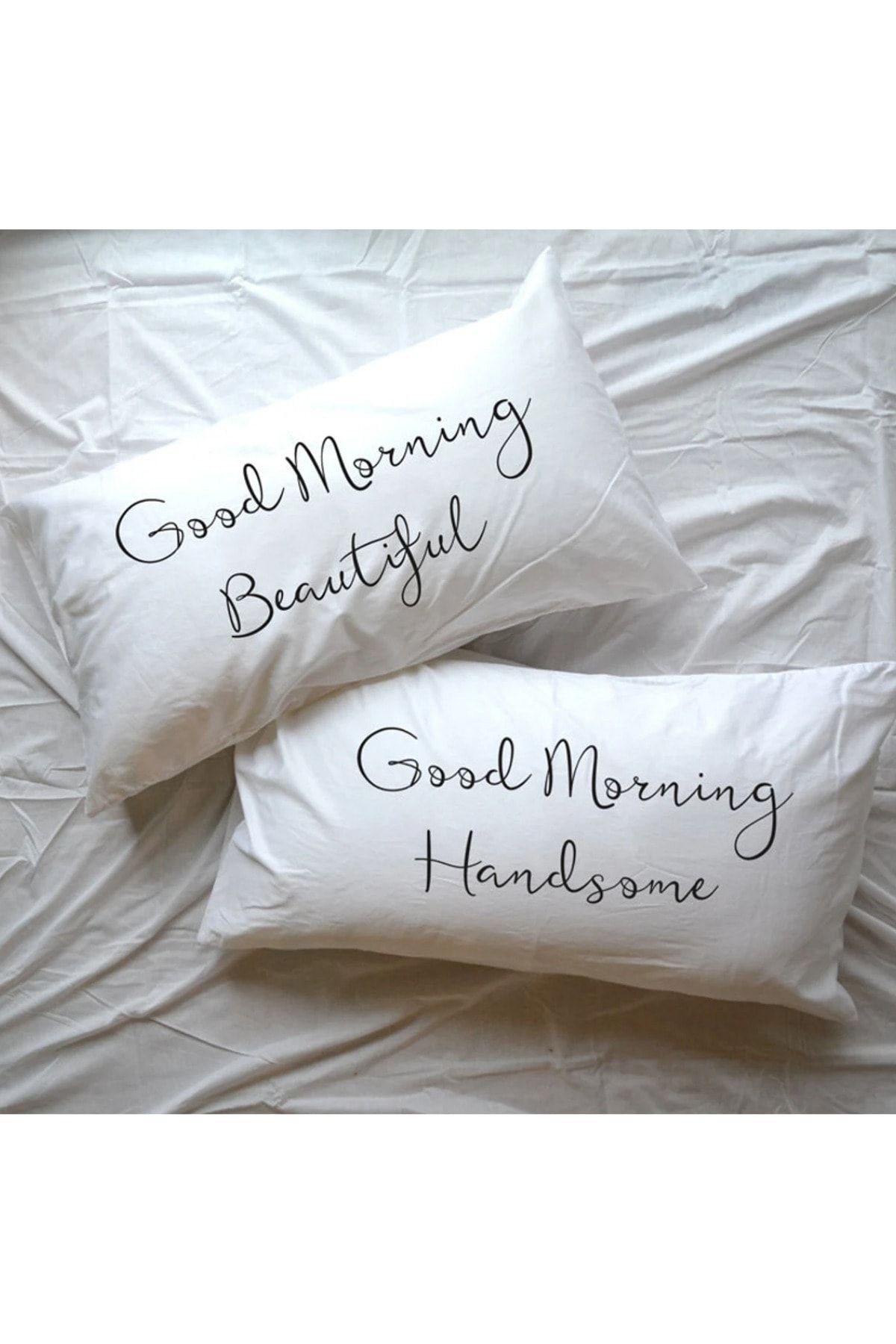 Good Morning Beautiful & Handsome Tasarımlı Yastık Kılıfı 2'li Kombin 30x50 (BAŞ YASTİĞİ DEĞİLDİR)