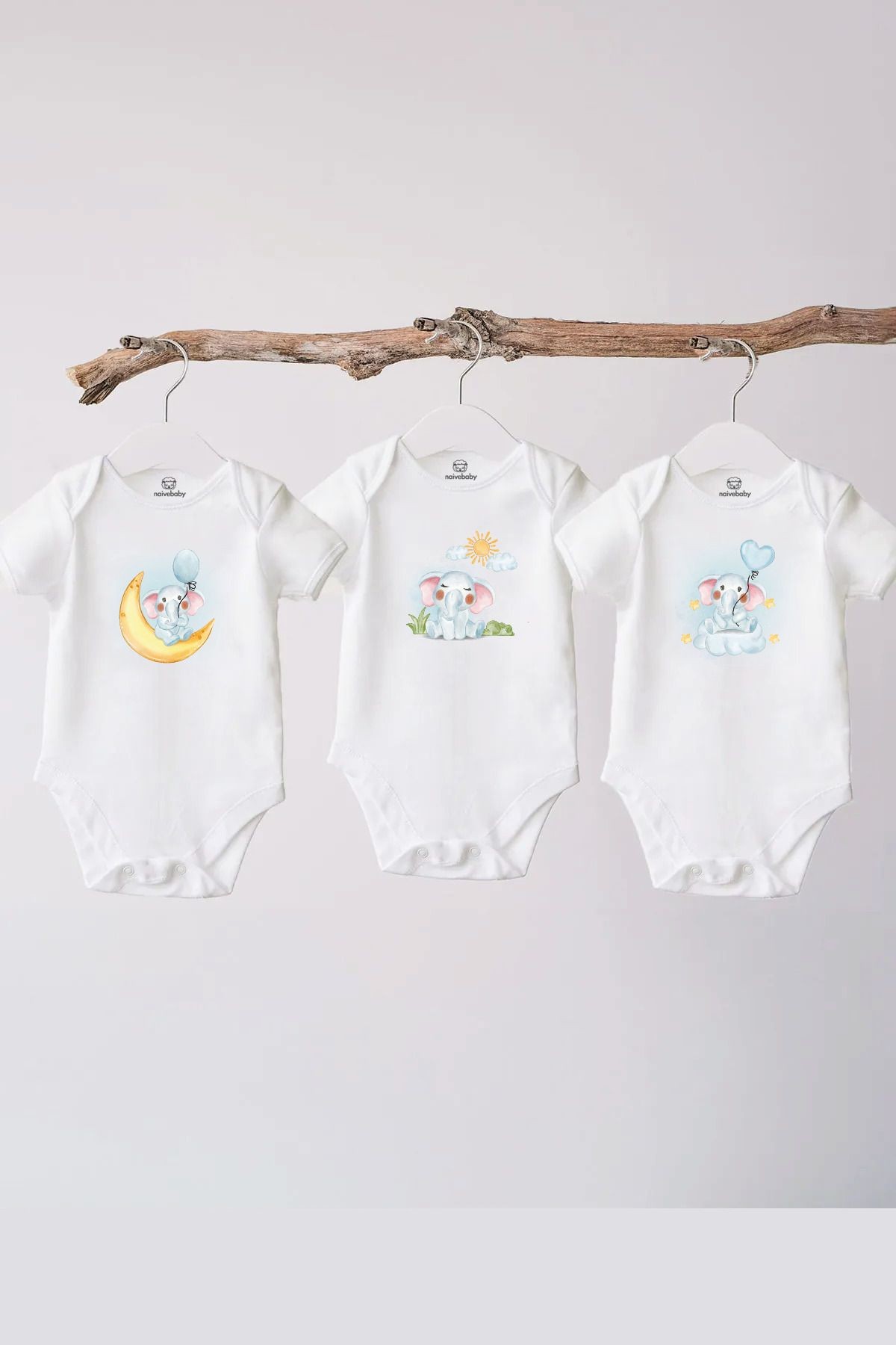  Pamuklu Bebek Zıbını - 3'lü Sevimli Fil Set