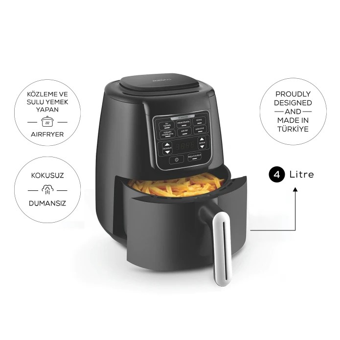 Karaca Air Pro Cook 3 in 1 XL Ev Yemeği, Közleme, Airfryer Black Silver 4 Kişilik