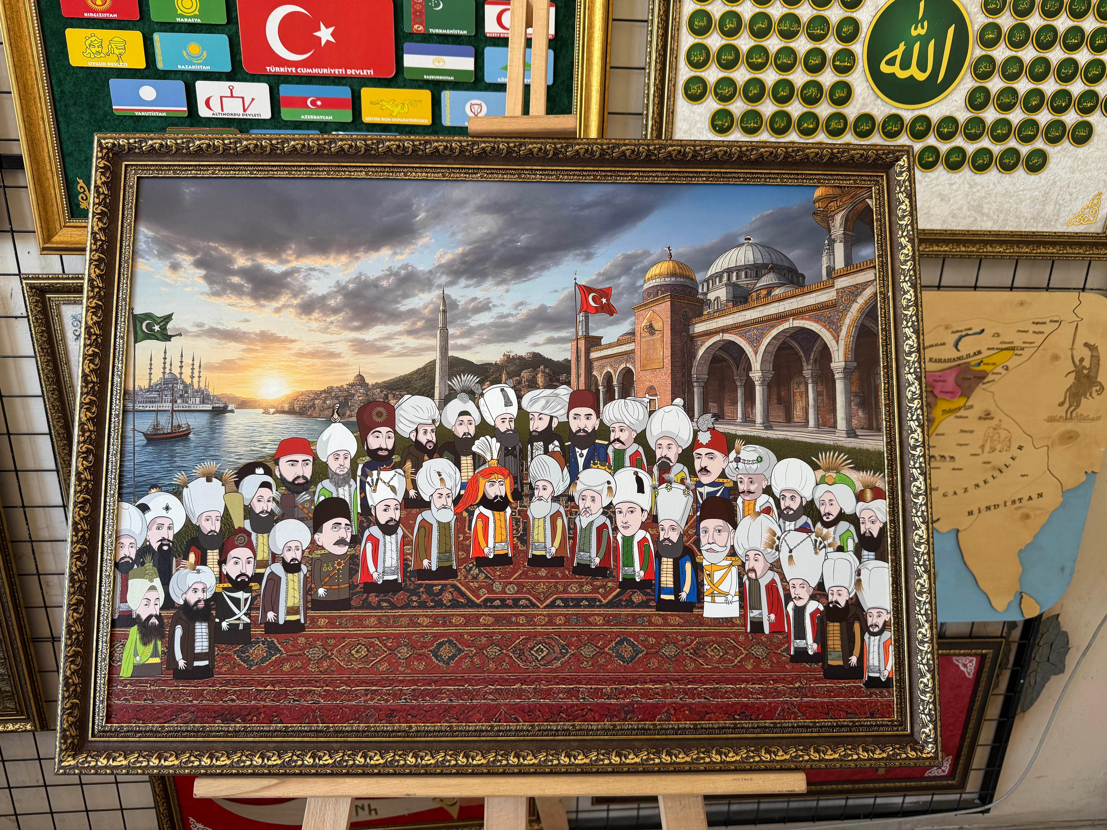 Çizgisel Karakter 36 Osmanlı Padişahı Özel Çalışma Çerçeveli Tablo 60x80 cm
