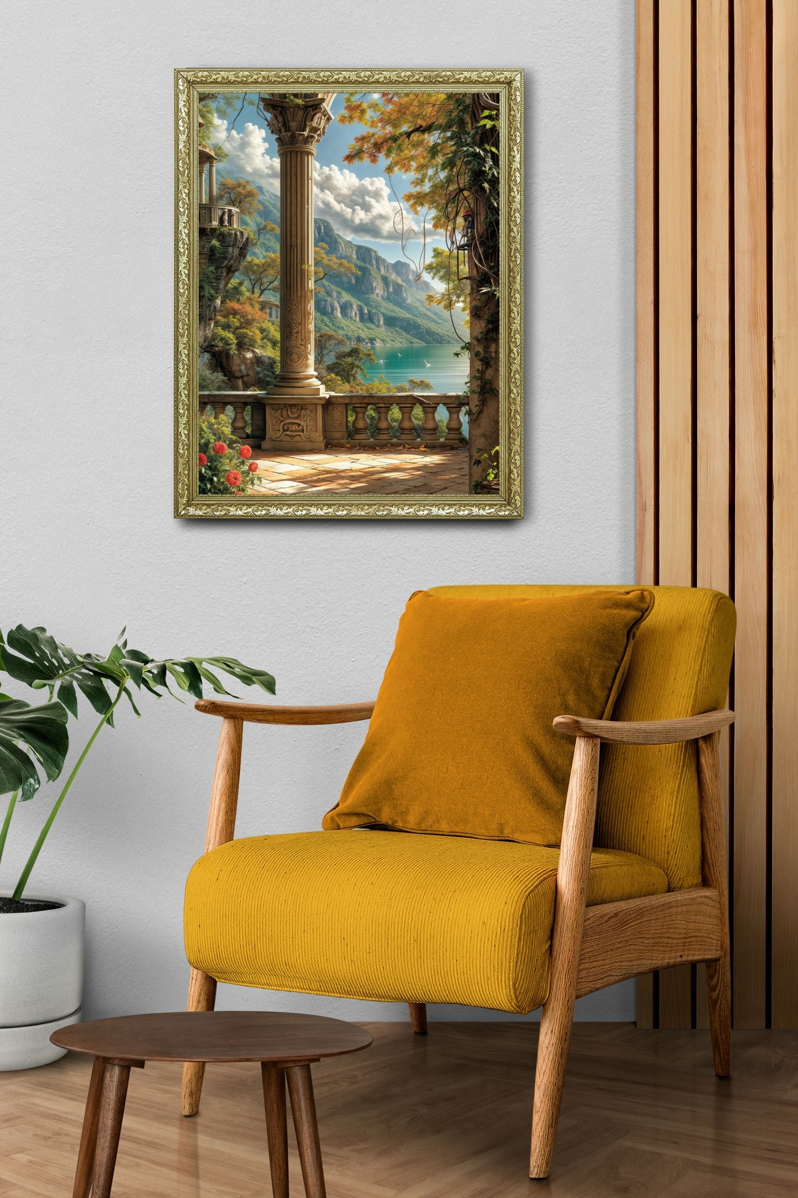 Antik Sütunlu Manzara Tarihin ve Doğanın Buluşması 60x80 cm Çerçeveli Tablo