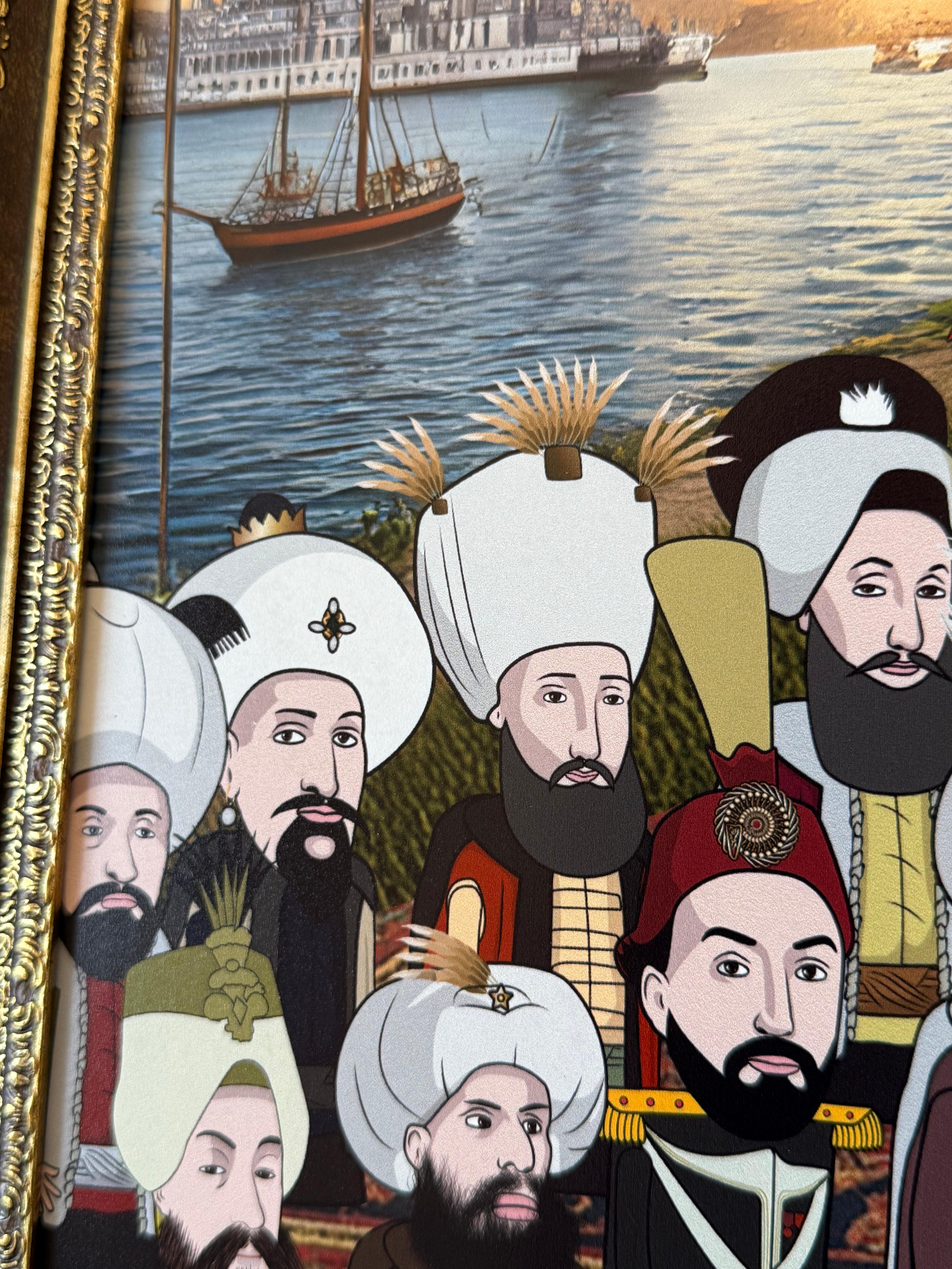 Çizgisel Karakter 36 Osmanlı Padişahı Özel Çalışma Çerçeveli Tablo 60x80 cm
