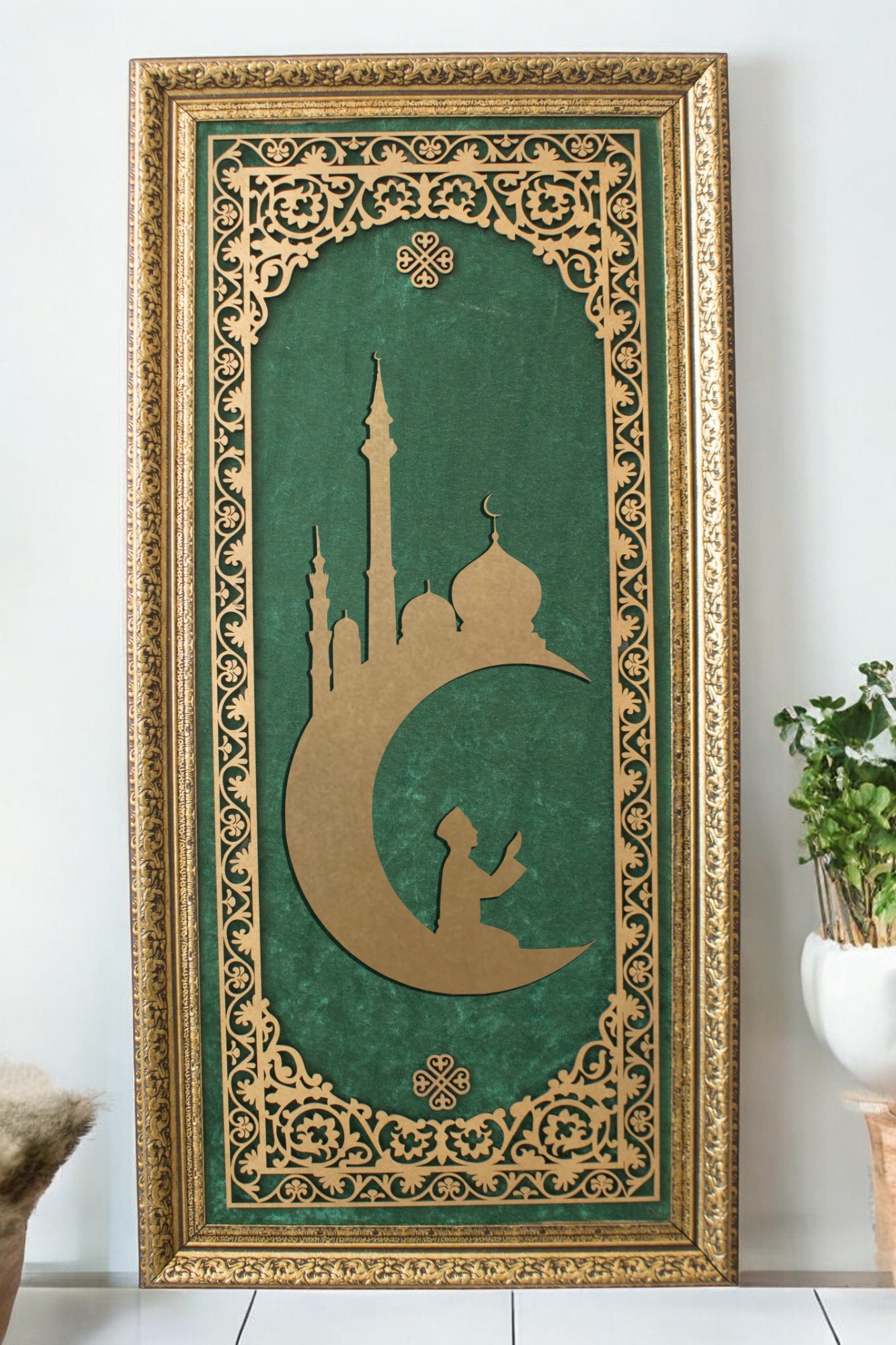 Ay Cami Kaligrafi Hat Sanatı Tablo 40x80 cm