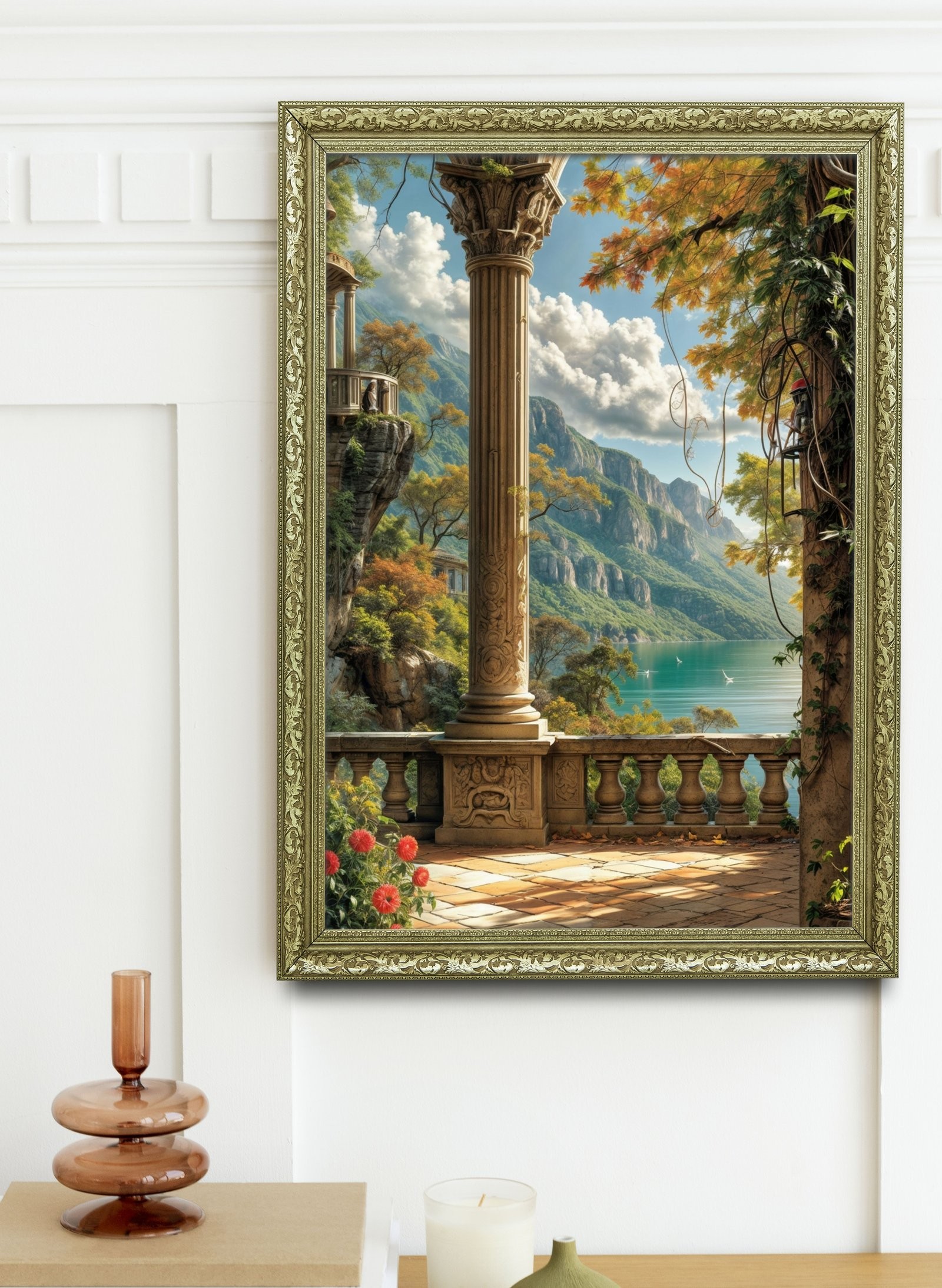 Antik Sütunlu Manzara Tarihin ve Doğanın Buluşması 60x80 cm Çerçeveli Tablo