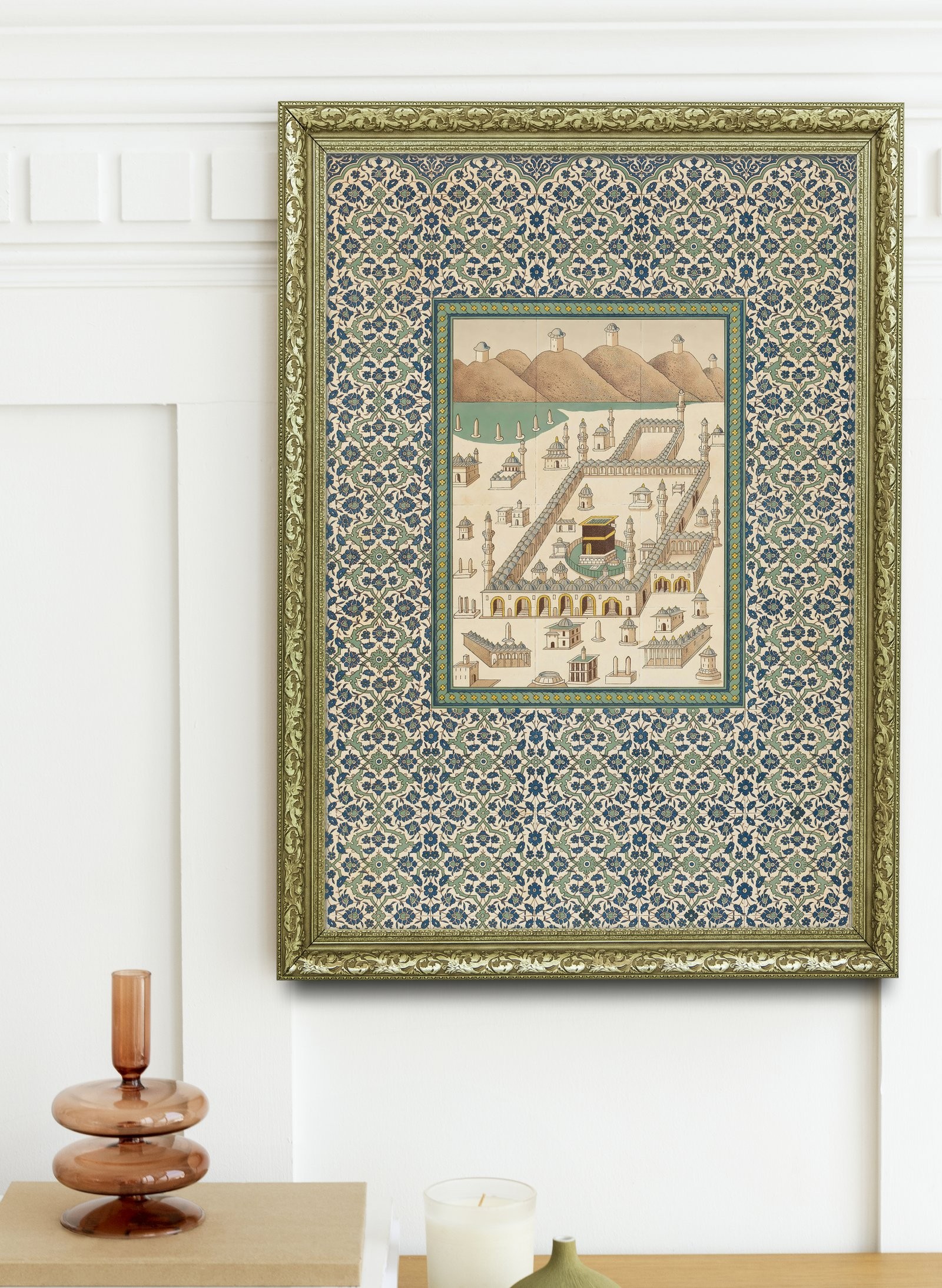 Mekke Vintage Mekke'Nin Tarihi Dokusu 60x80 cm Çerçeveli Tablo