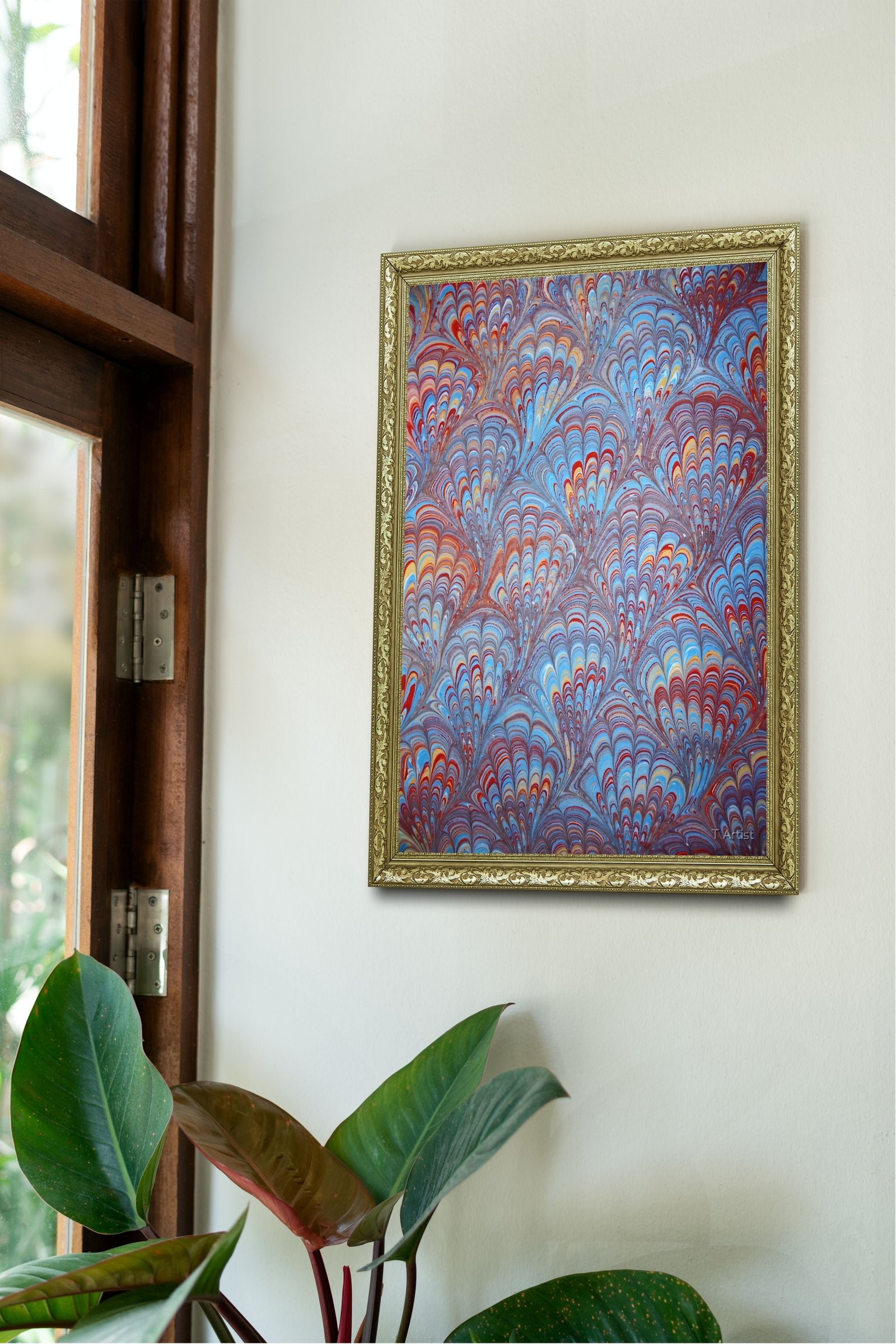 Gri Tonlarda Dalgalı Ebru 60x80 cm Çerçeveli Tablo