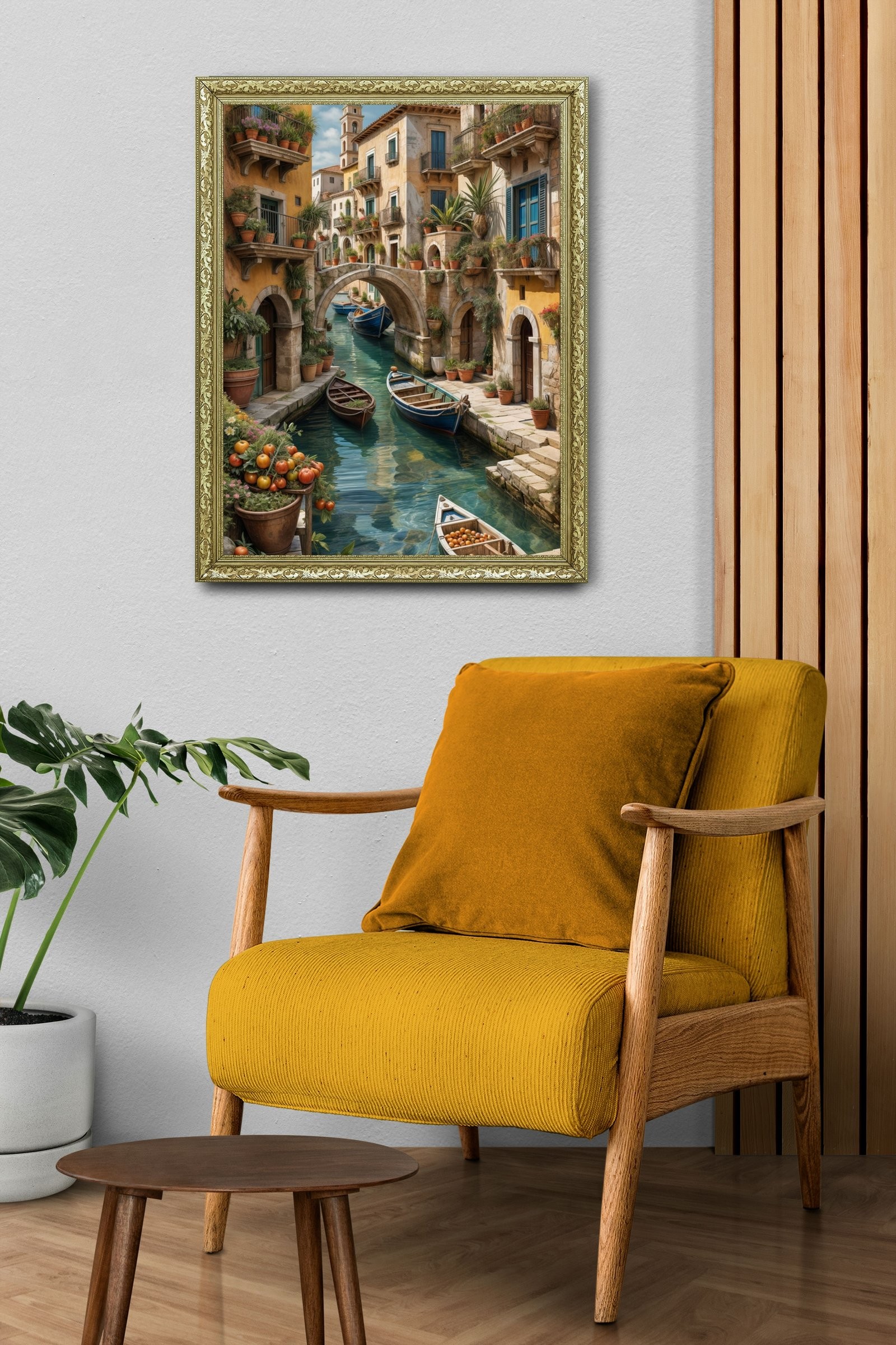 Venedik Kanal Manzarası Suyun ve Tarihin Buluşması 60x80 cm Çerçeveli Tablo