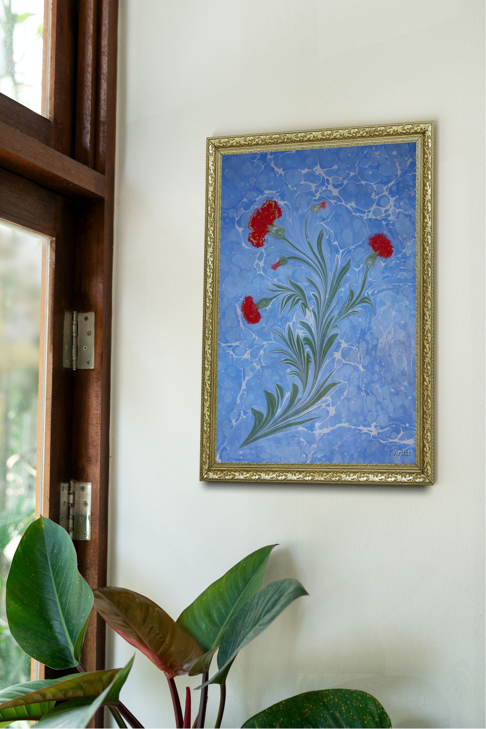 Kahverengi Tonlarda Hareli Ebru 60x80 cm Çerçeveli Tablo