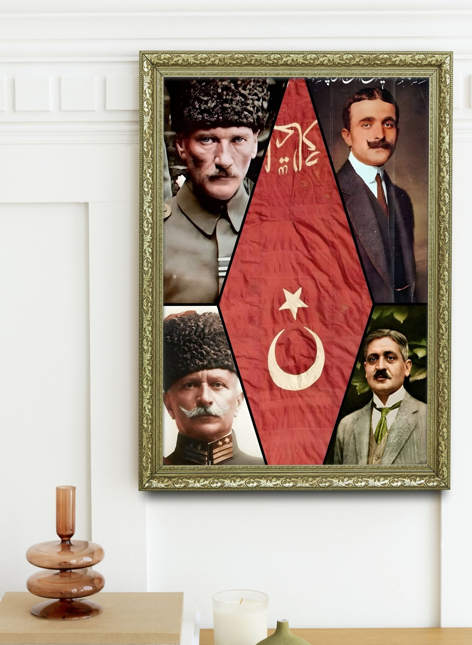 Bayrak ve Liderler 60x80 cm Çerçeveli Tablo