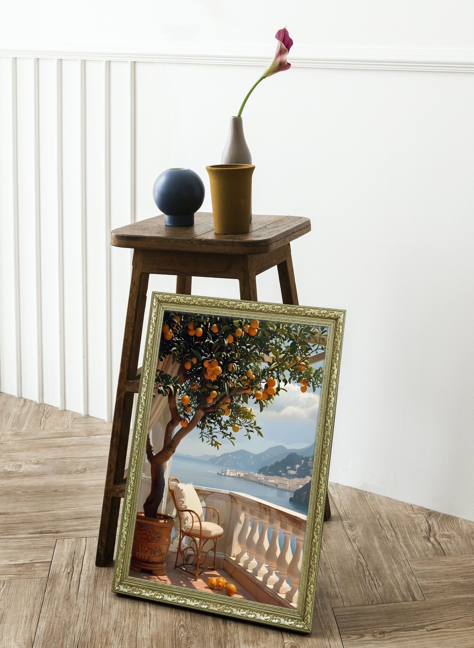 Akdeniz Manzarası Turuncuların ve Denizin Buluşması 60x80 cm Çerçeveli Tablo