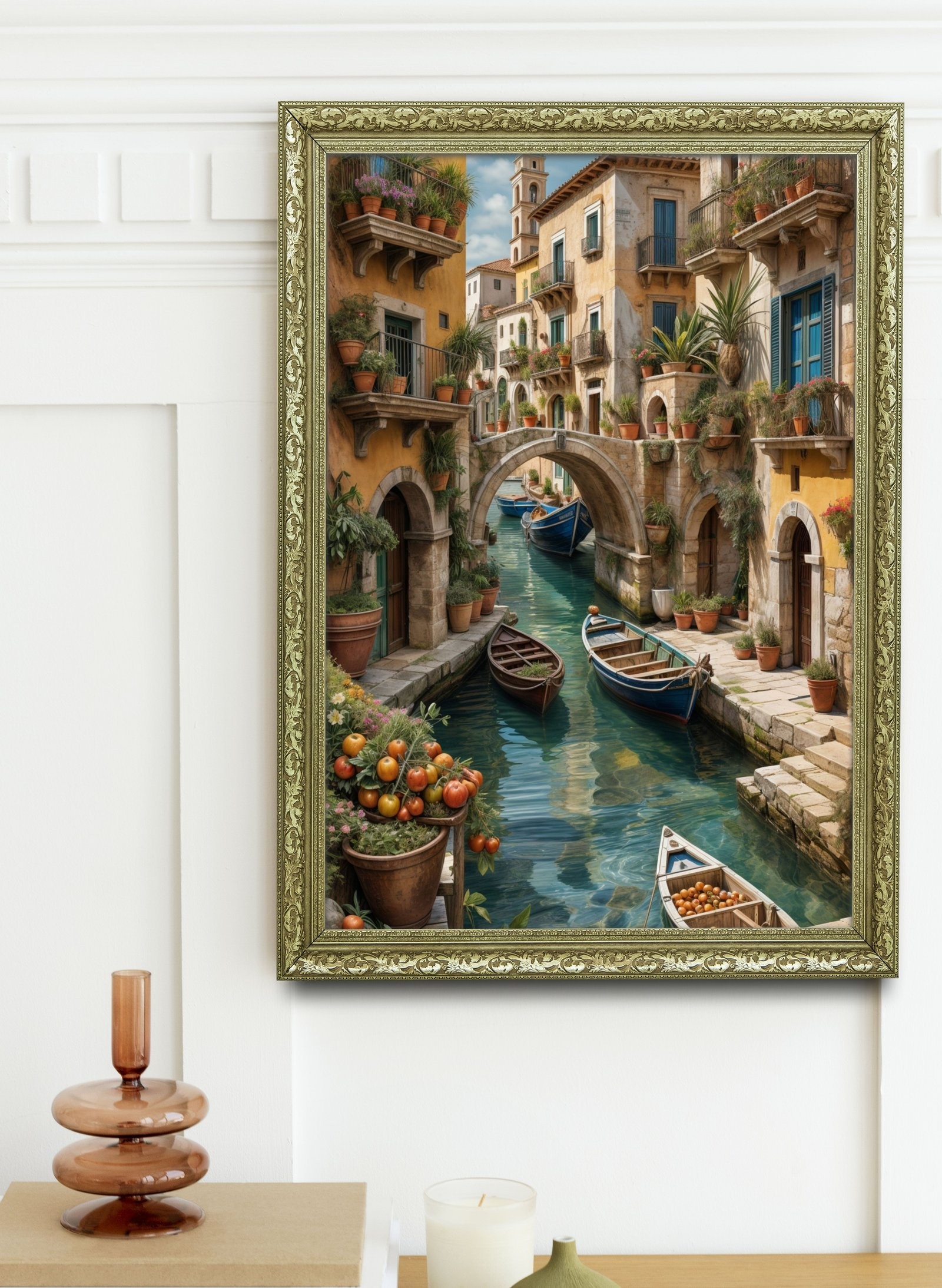 Venedik Kanal Manzarası Suyun ve Tarihin Buluşması 60x80 cm Çerçeveli Tablo