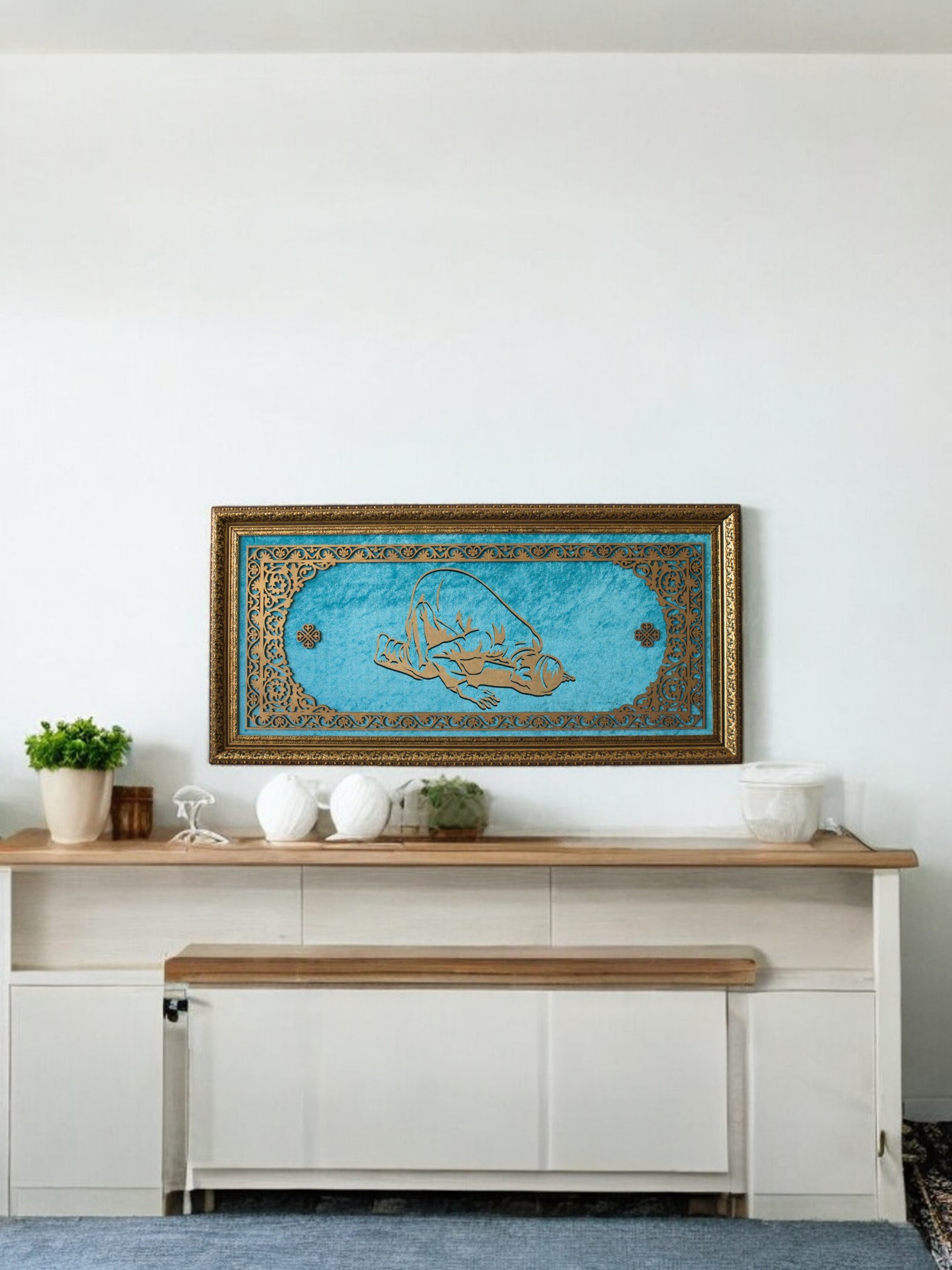 Namaz Kılan Adam Hat Sanatı Tablo 40x80 cm