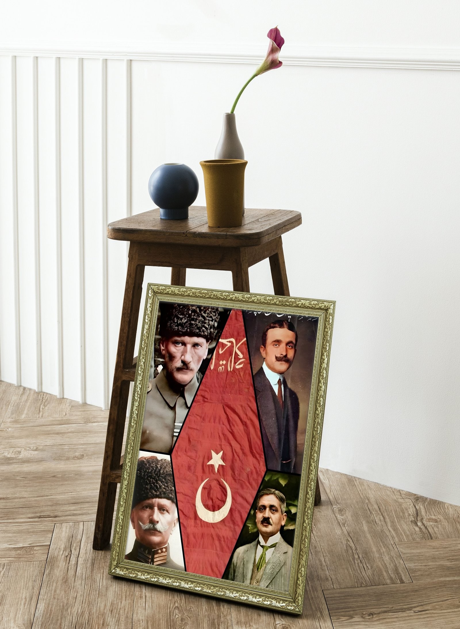 Bayrak ve Liderler 60x80 cm Çerçeveli Tablo