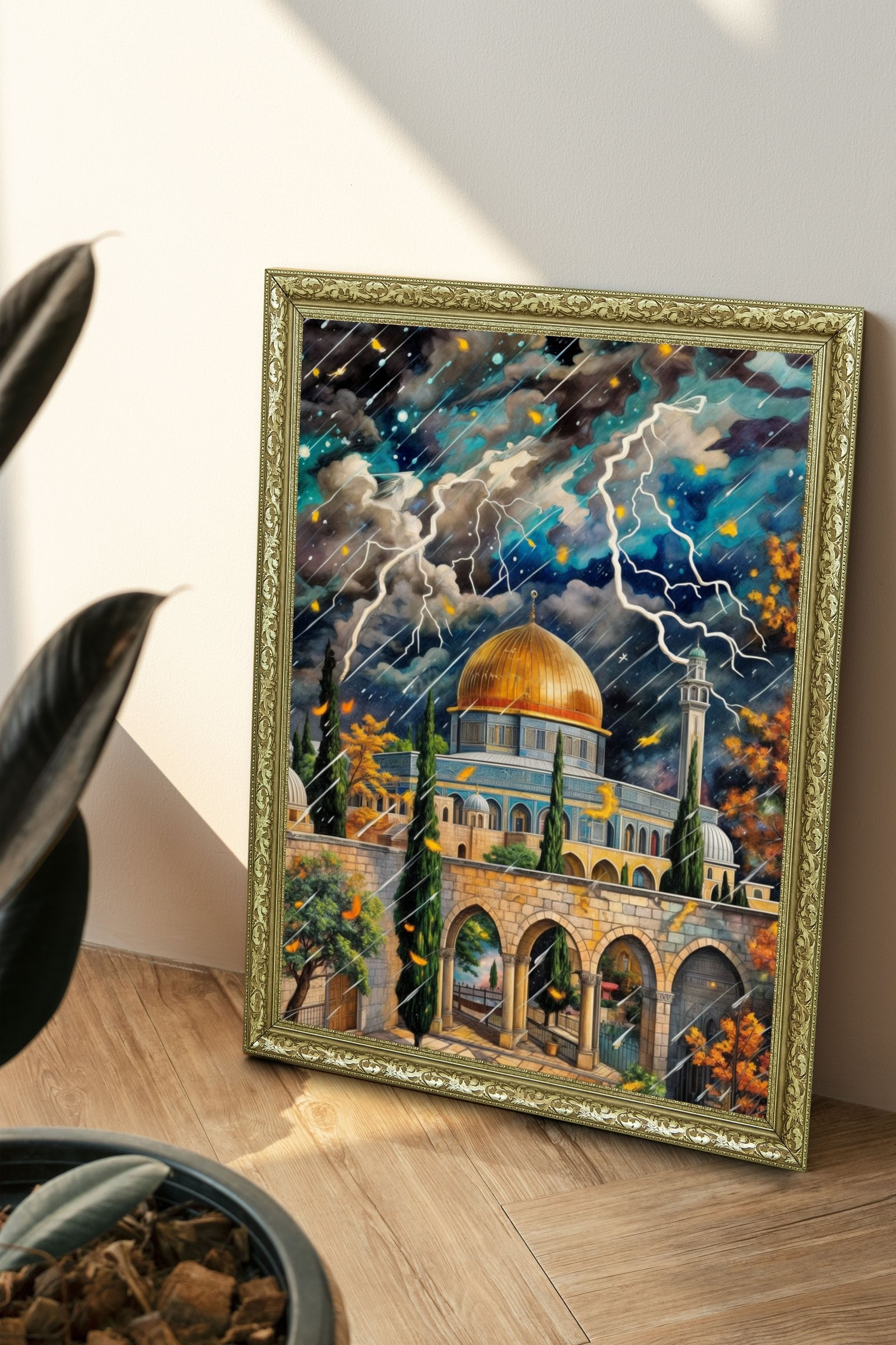 Kudüs'Ün Altın Kubbesi ve Fırtına Tarihin ve İnancın Gücü 60x80 cm Çerçeveli Tablo