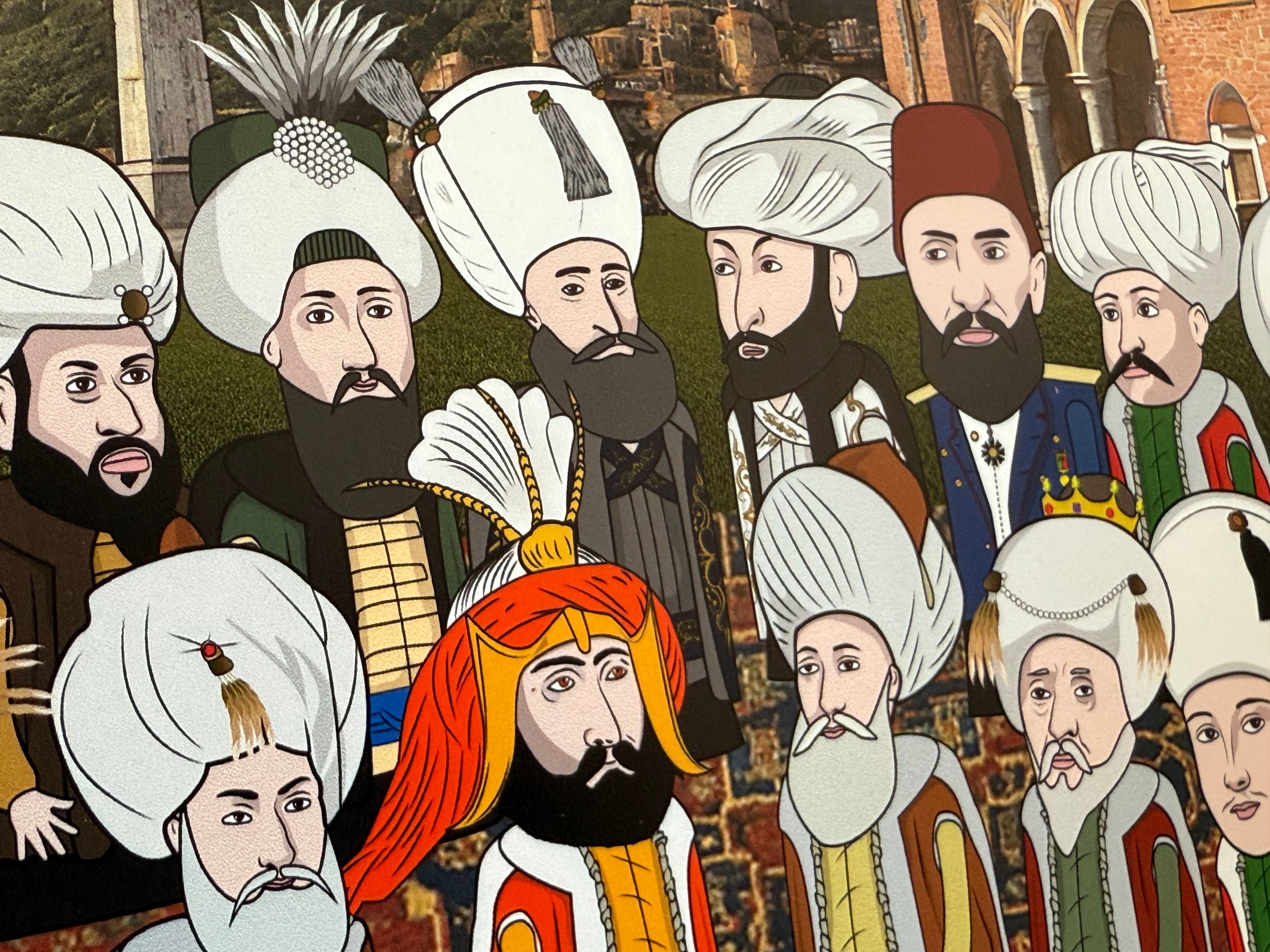 Çizgisel Karakter 36 Osmanlı Padişahı Özel Çalışma Çerçeveli Tablo 60x80 cm