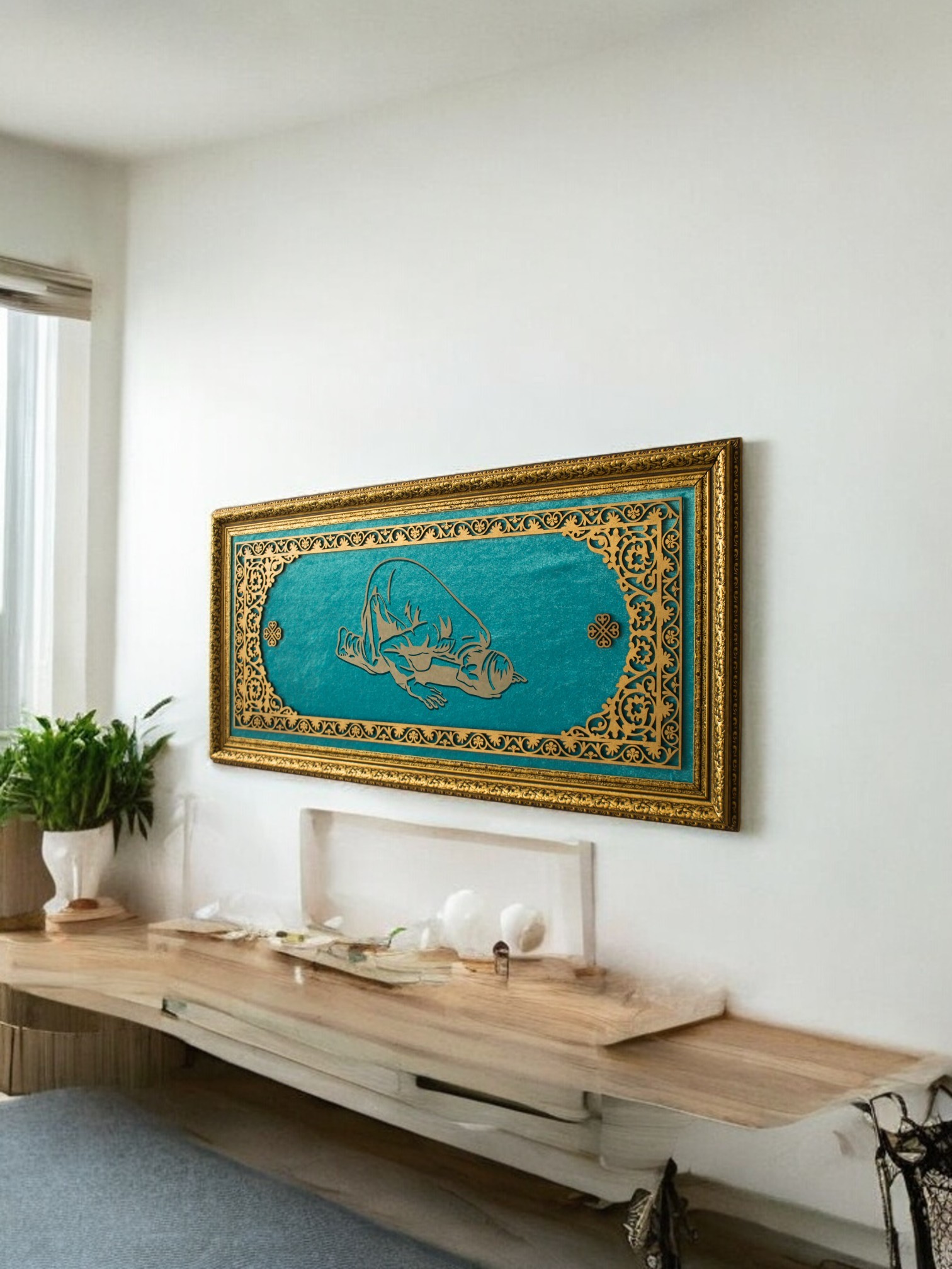 Namaz Kılan Adam Hat Sanatı Tablo 40x80 cm