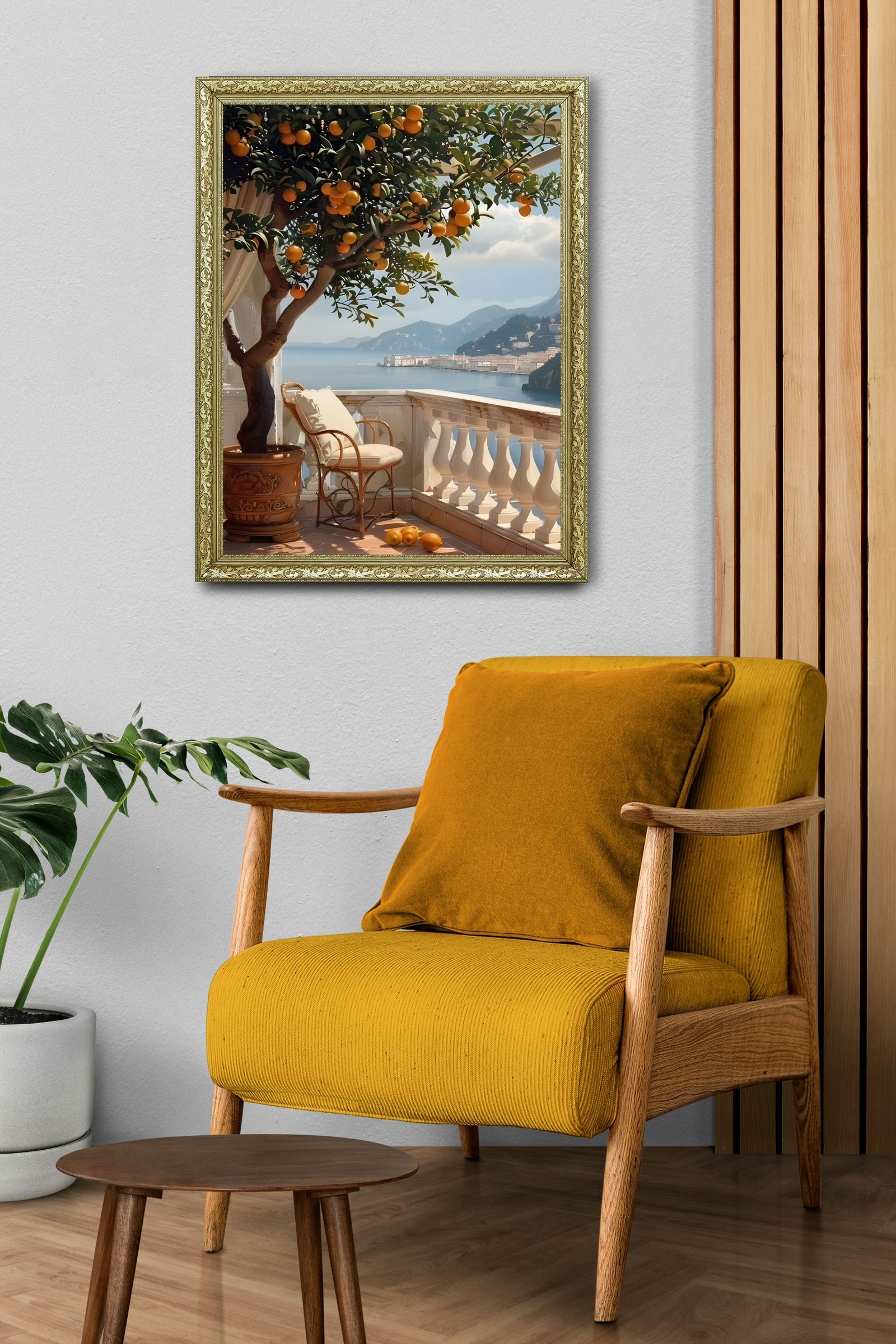 Akdeniz Manzarası Turuncuların ve Denizin Buluşması 60x80 cm Çerçeveli Tablo