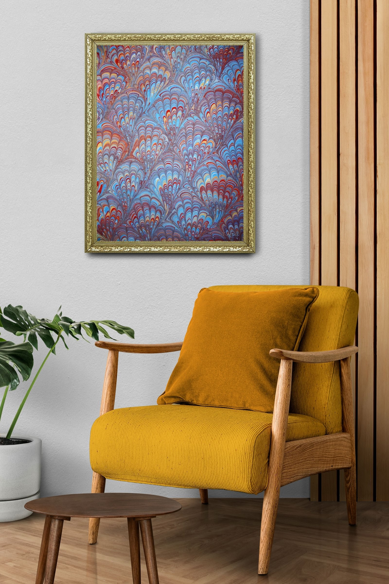 Gri Tonlarda Dalgalı Ebru 60x80 cm Çerçeveli Tablo