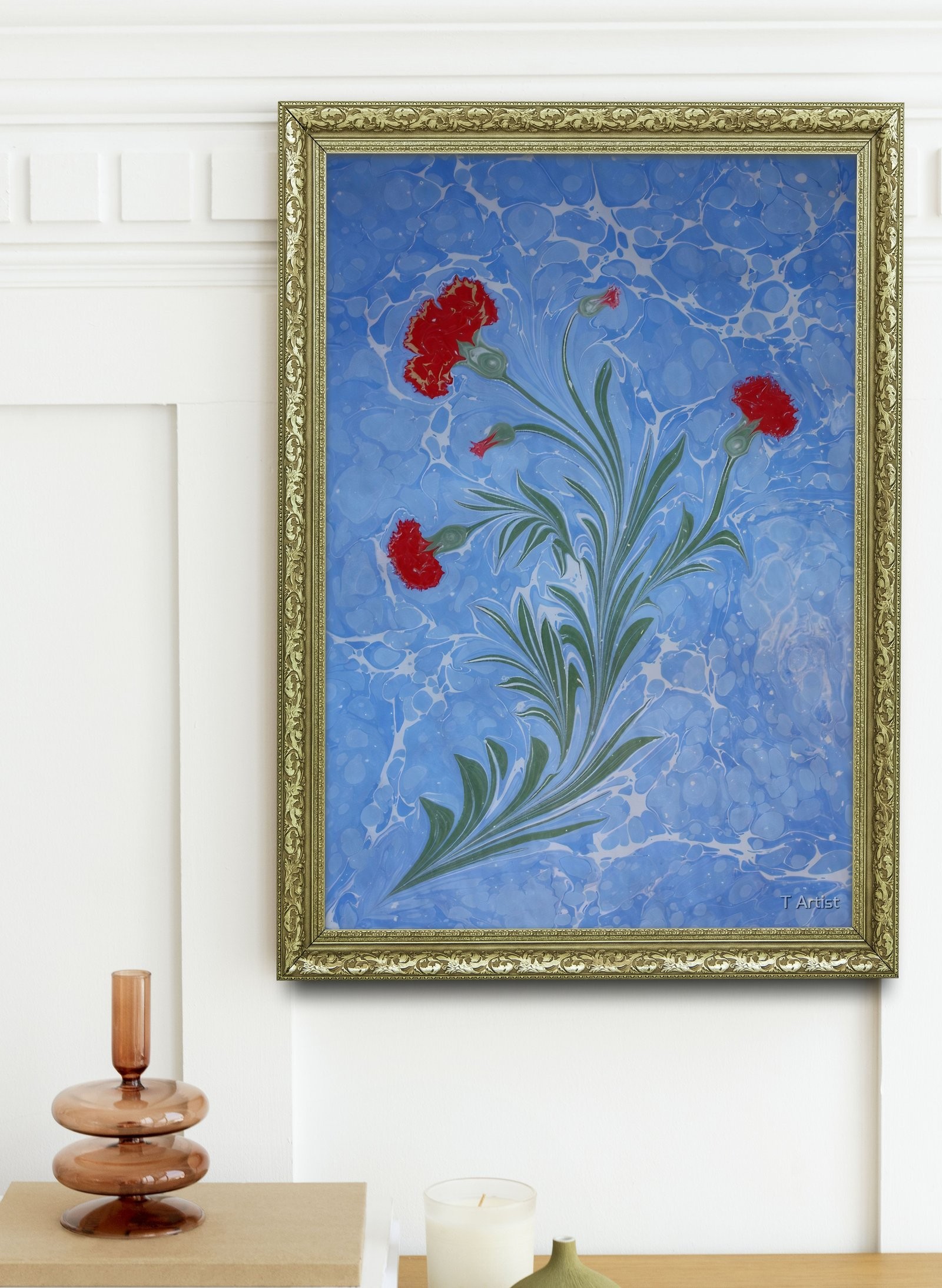 Kahverengi Tonlarda Hareli Ebru 60x80 cm Çerçeveli Tablo