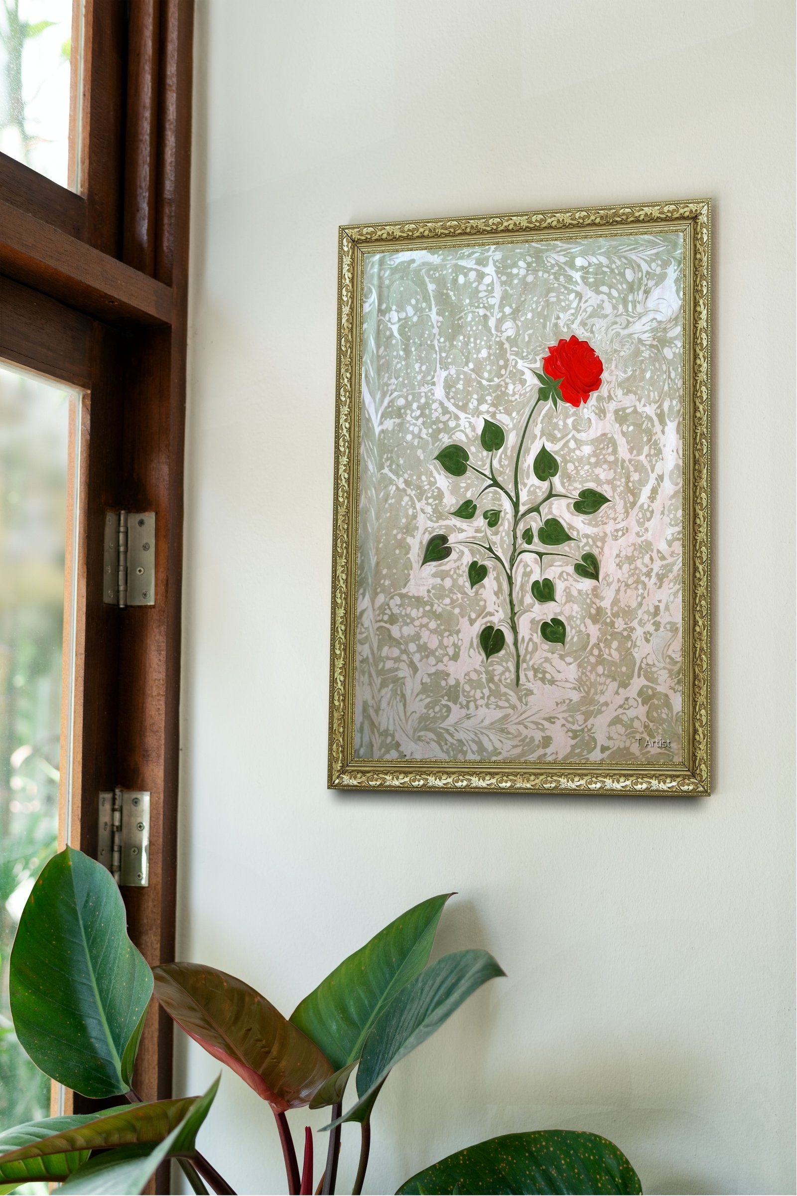 Turkuaz ve Lila Damarlı Ebru 60x80 cm Çerçeveli Tablo