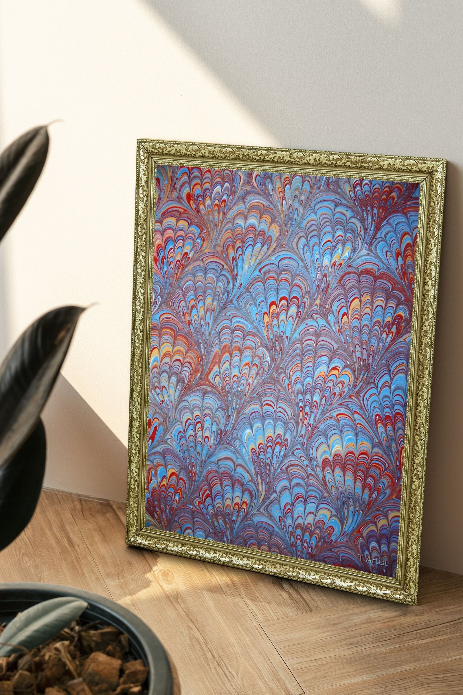 Gri Tonlarda Dalgalı Ebru 60x80 cm Çerçeveli Tablo