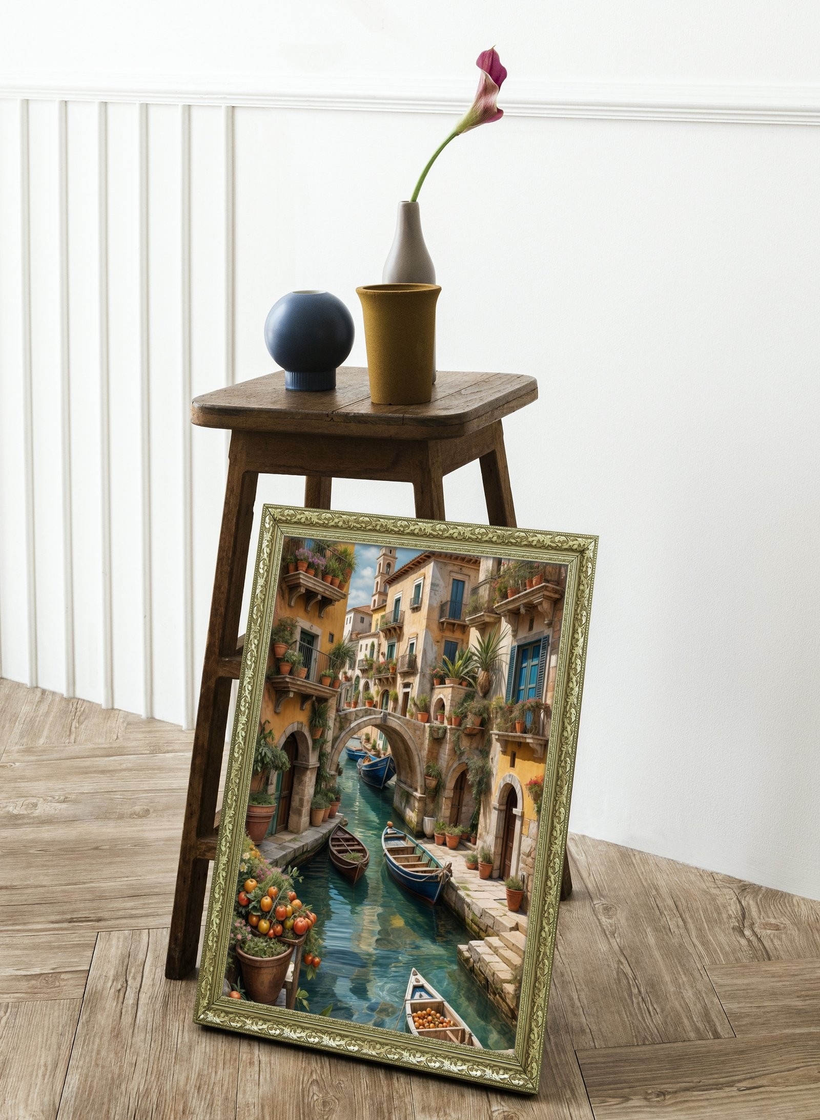 Venedik Kanal Manzarası Suyun ve Tarihin Buluşması 60x80 cm Çerçeveli Tablo
