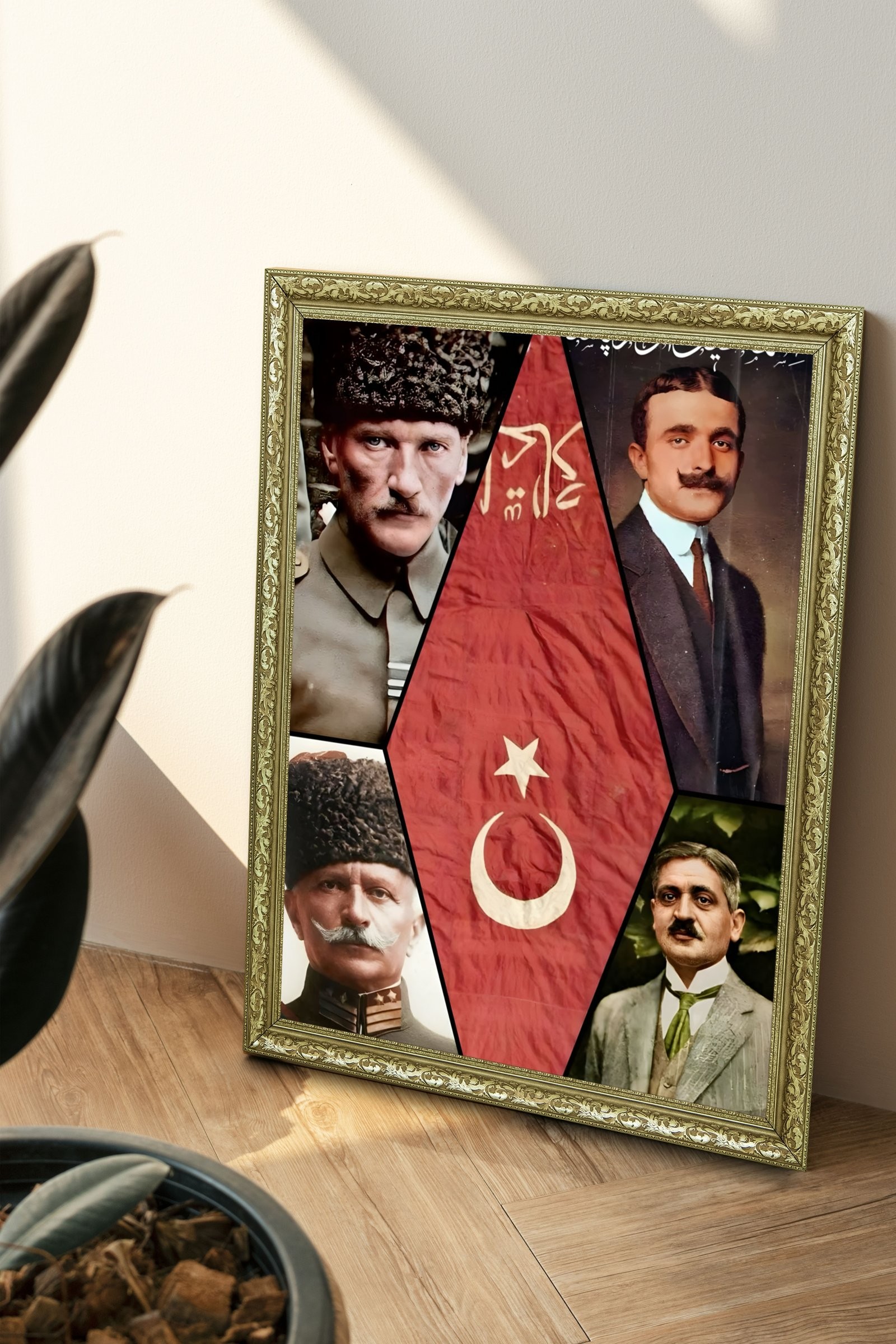 Bayrak ve Liderler 60x80 cm Çerçeveli Tablo