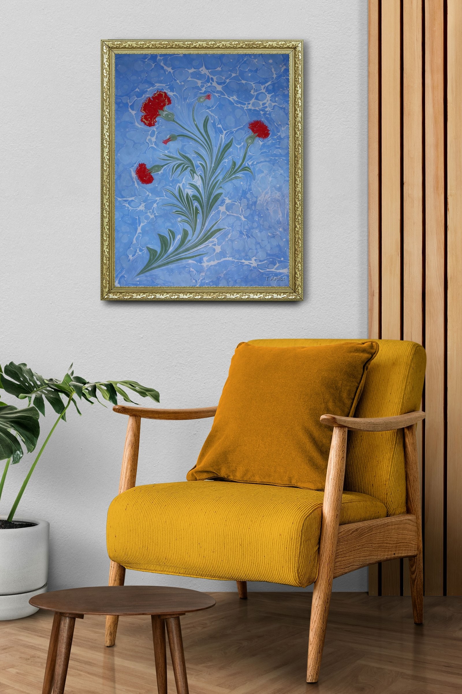 Kahverengi Tonlarda Hareli Ebru 60x80 cm Çerçeveli Tablo
