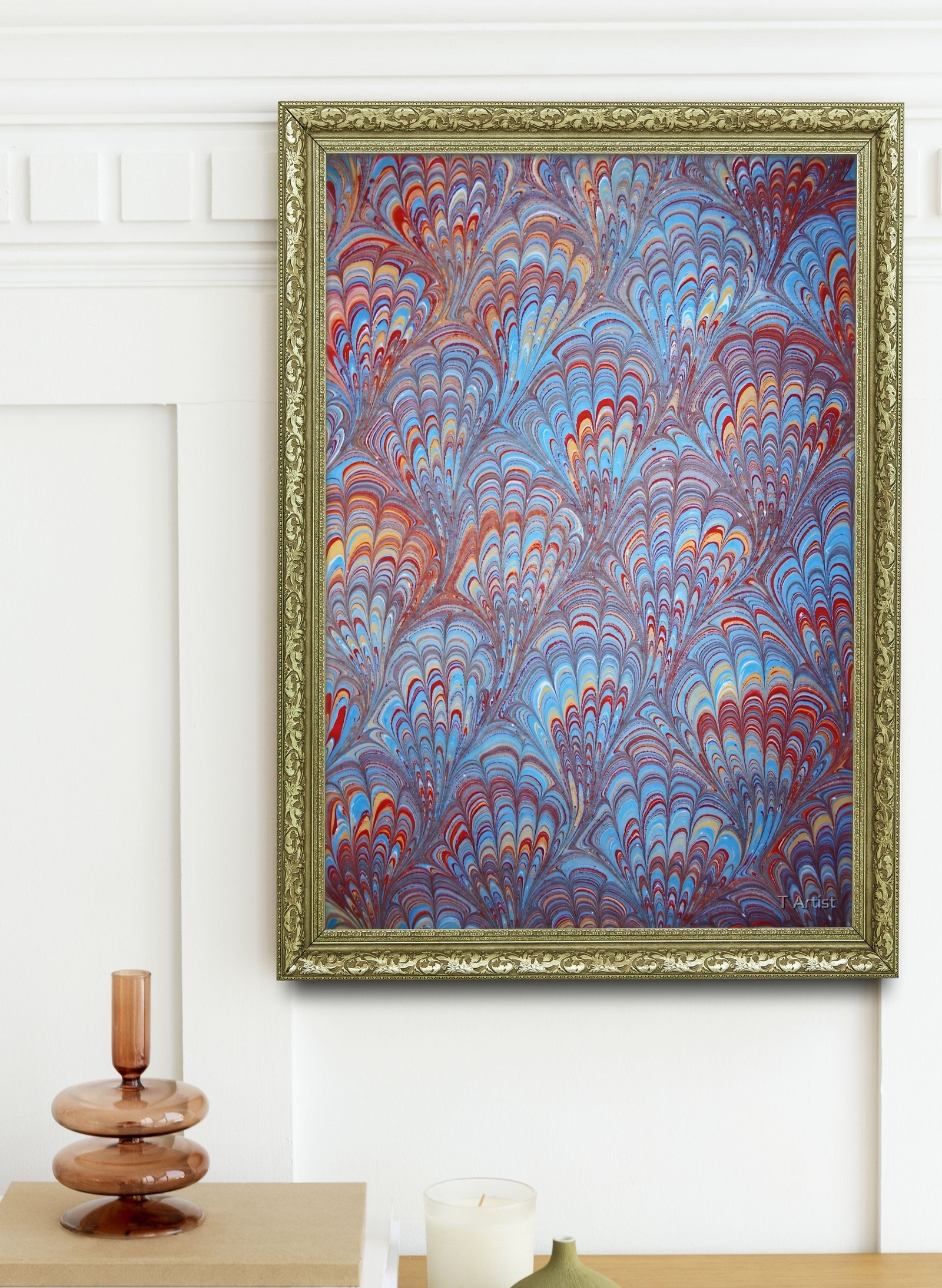 Gri Tonlarda Dalgalı Ebru 60x80 cm Çerçeveli Tablo