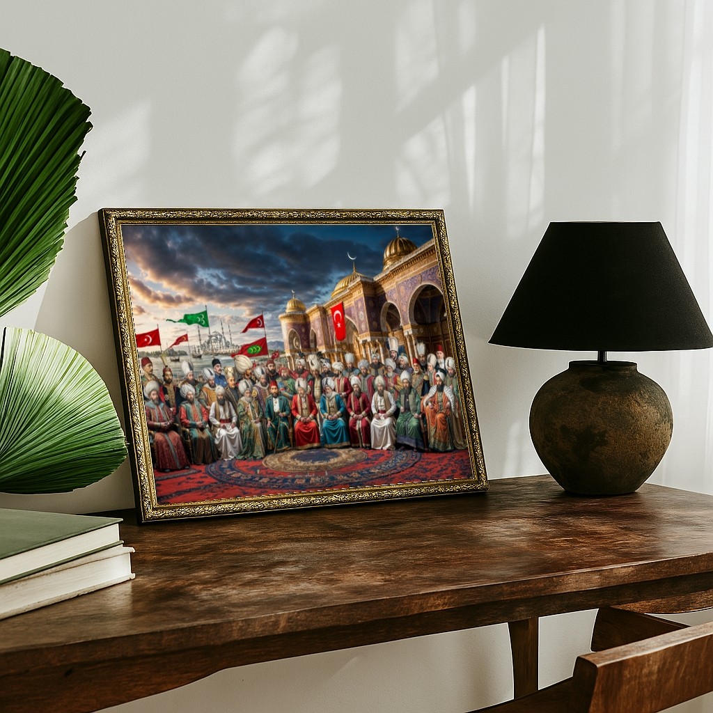 36 Osmanlı Padişahı Özel Çalışma Çerçeveli Tablo 60x80 cm