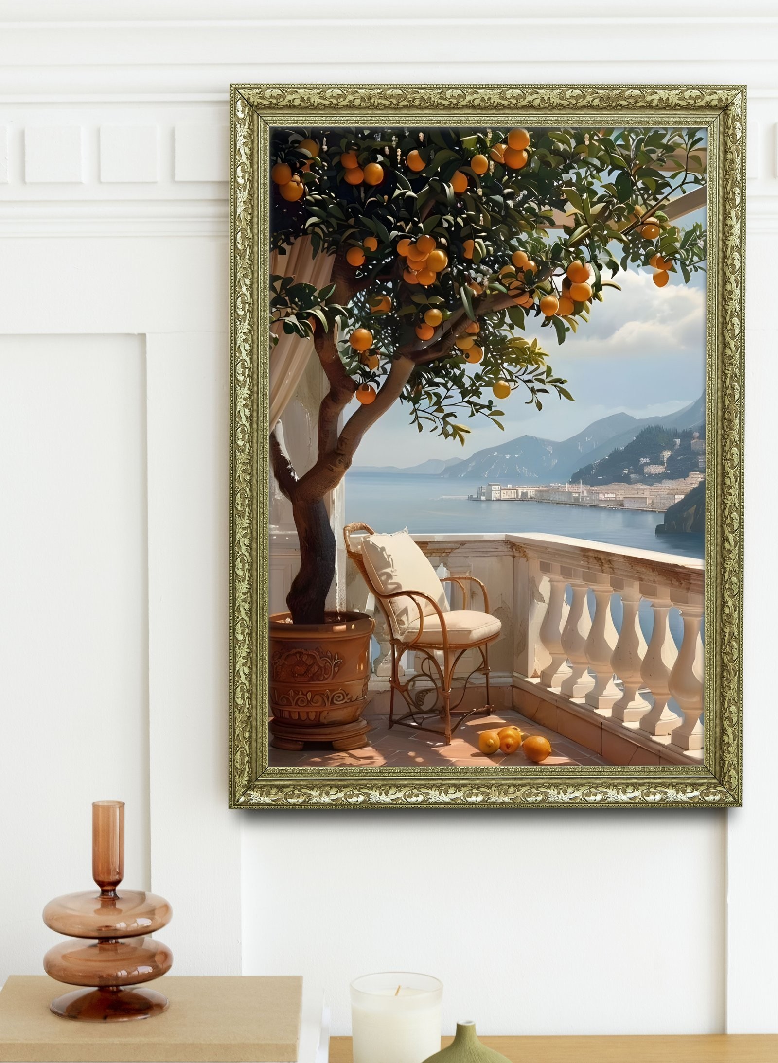 Akdeniz Manzarası Turuncuların ve Denizin Buluşması 60x80 cm Çerçeveli Tablo