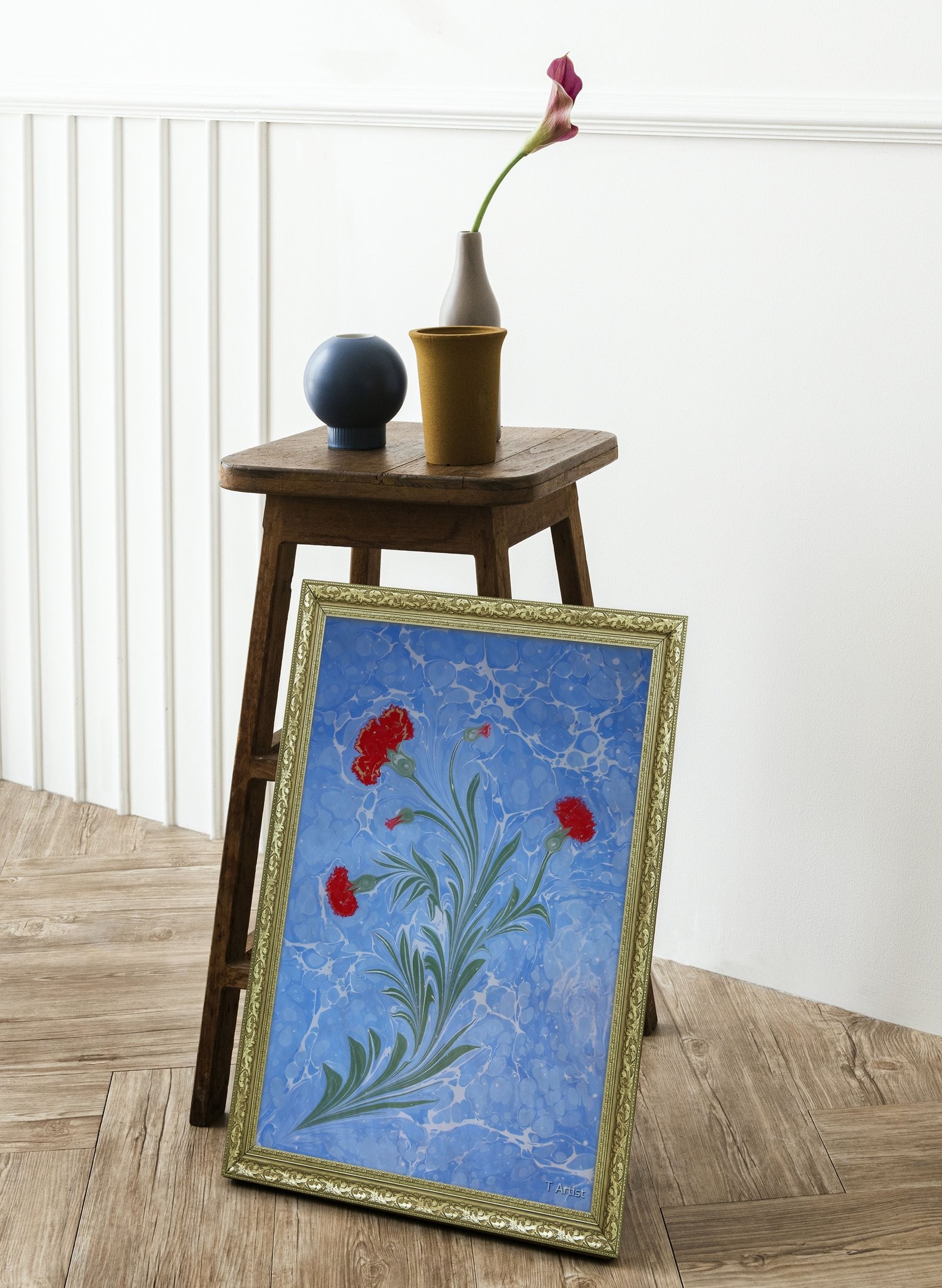 Kahverengi Tonlarda Hareli Ebru 60x80 cm Çerçeveli Tablo