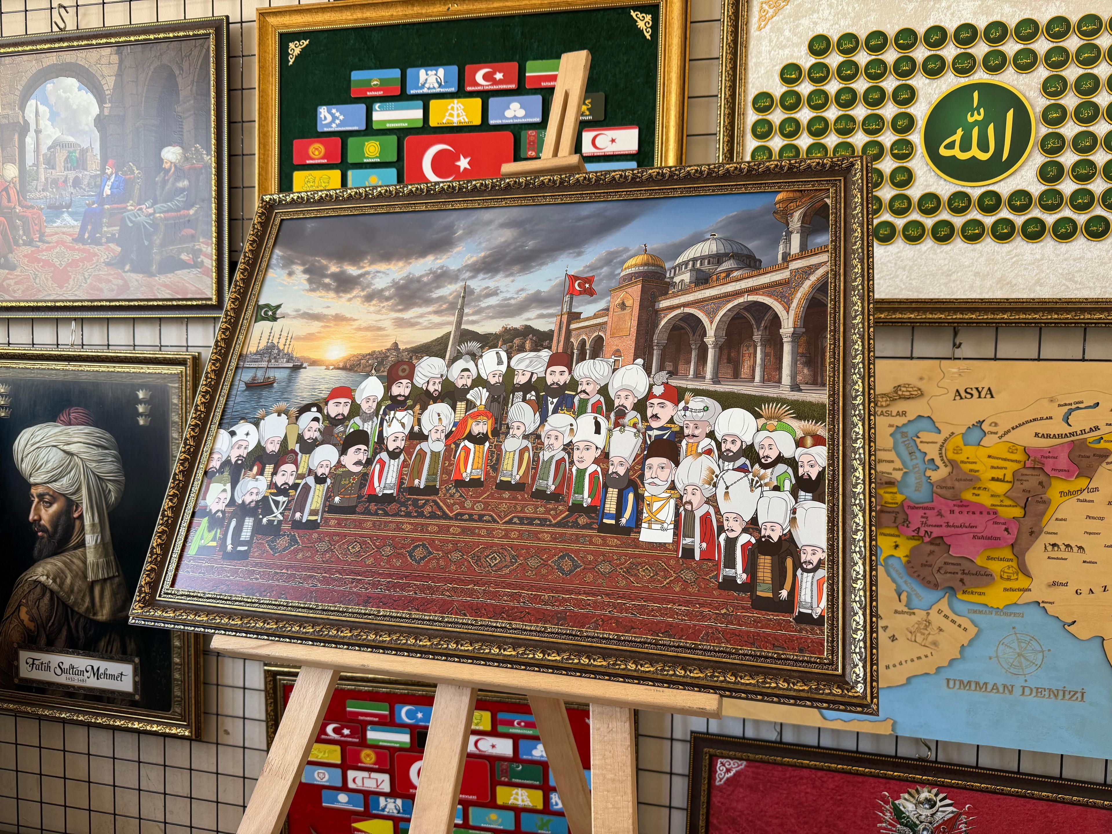 Çizgisel Karakter 36 Osmanlı Padişahı Özel Çalışma Çerçeveli Tablo 60x80 cm