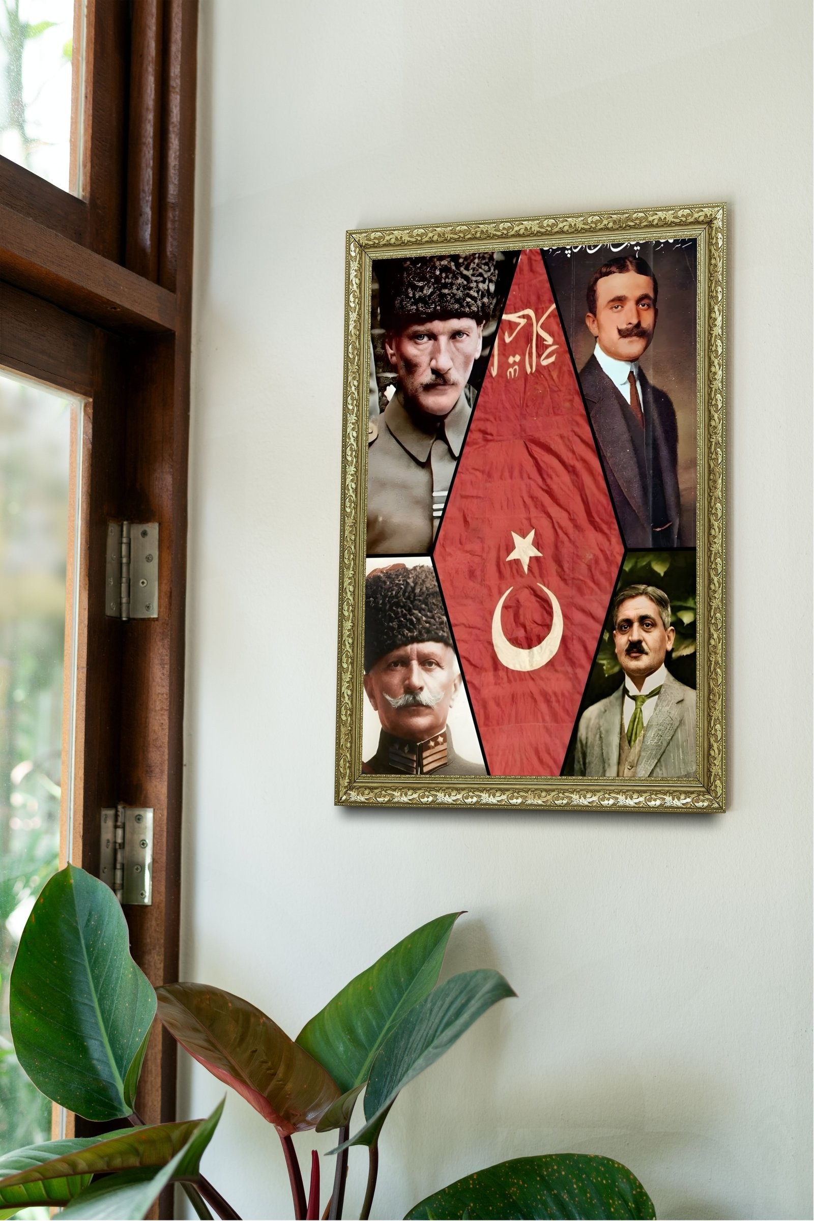 Bayrak ve Liderler 60x80 cm Çerçeveli Tablo