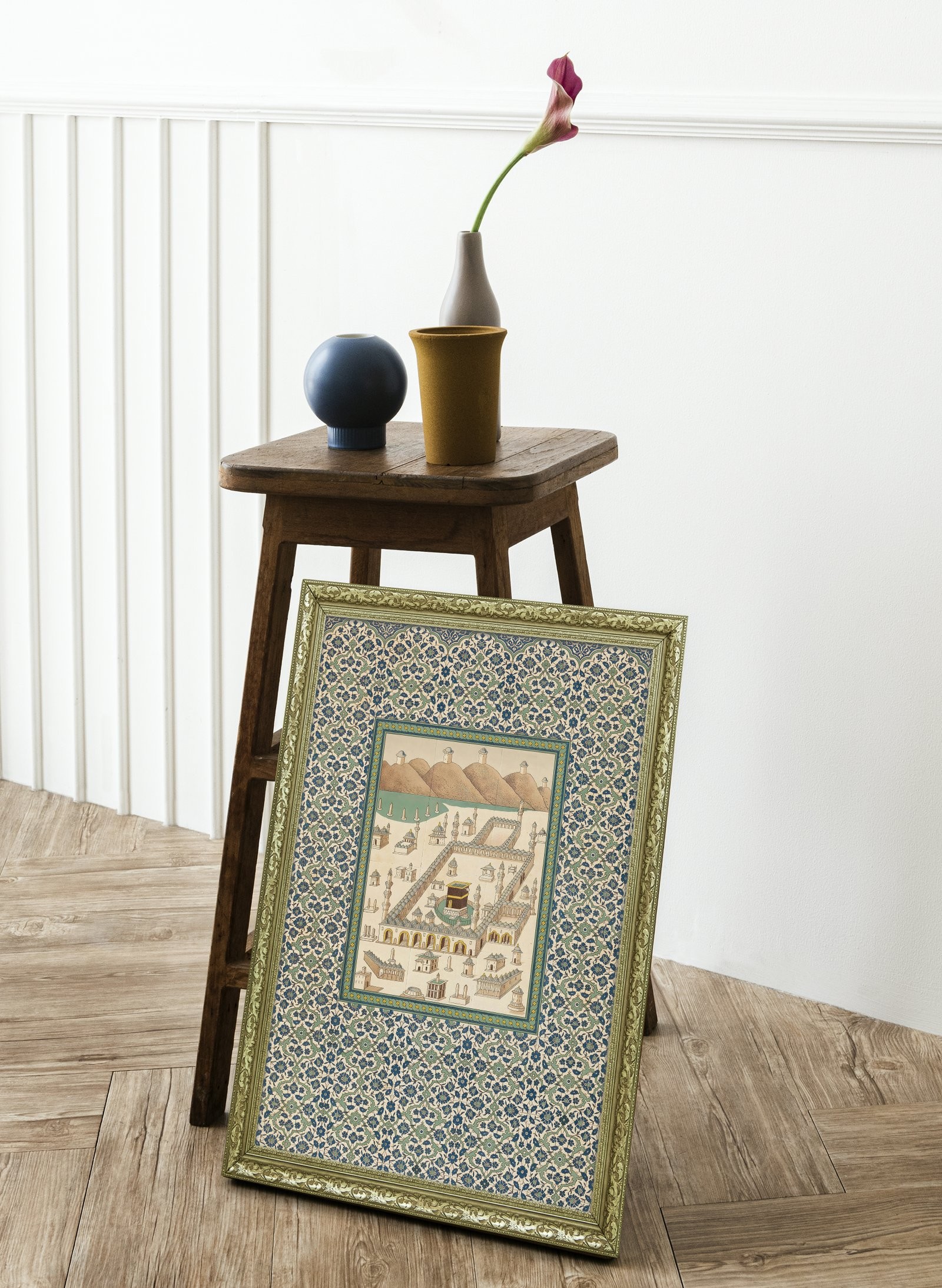 Mekke Vintage Mekke'Nin Tarihi Dokusu 60x80 cm Çerçeveli Tablo