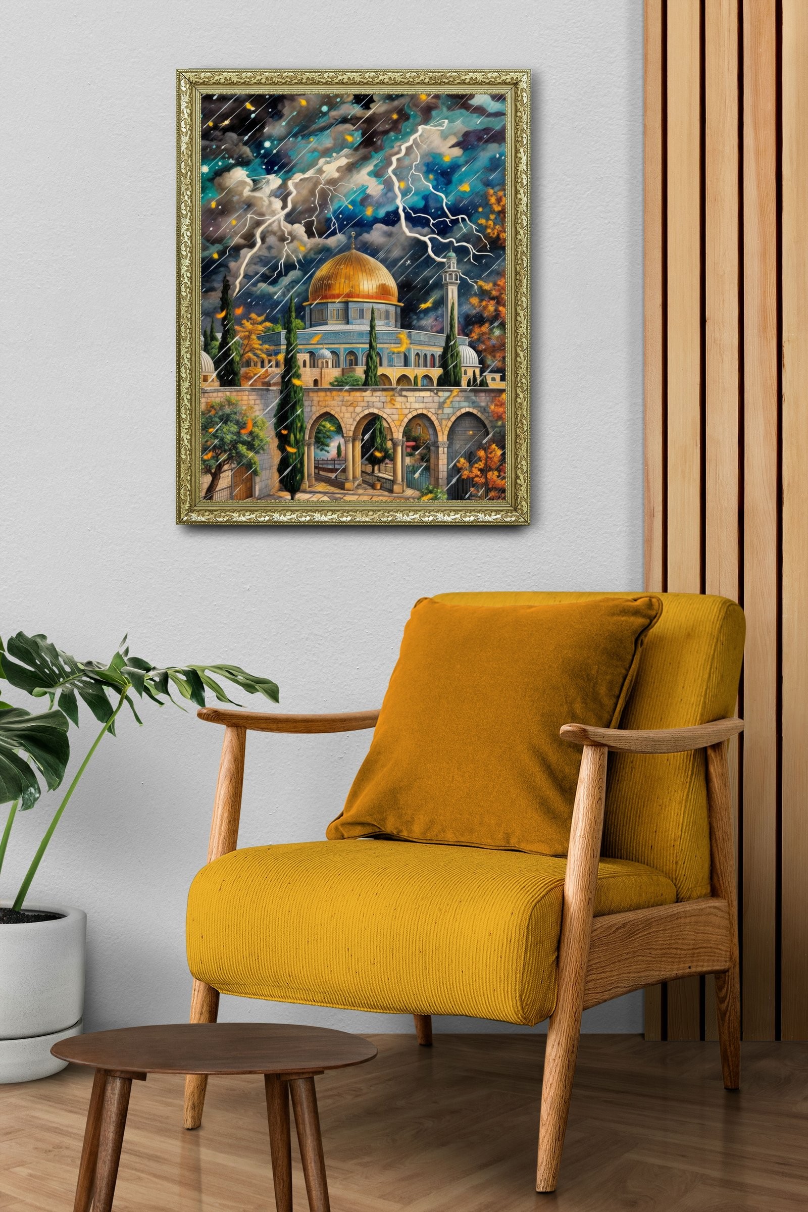 Kudüs'Ün Altın Kubbesi ve Fırtına Tarihin ve İnancın Gücü 60x80 cm Çerçeveli Tablo