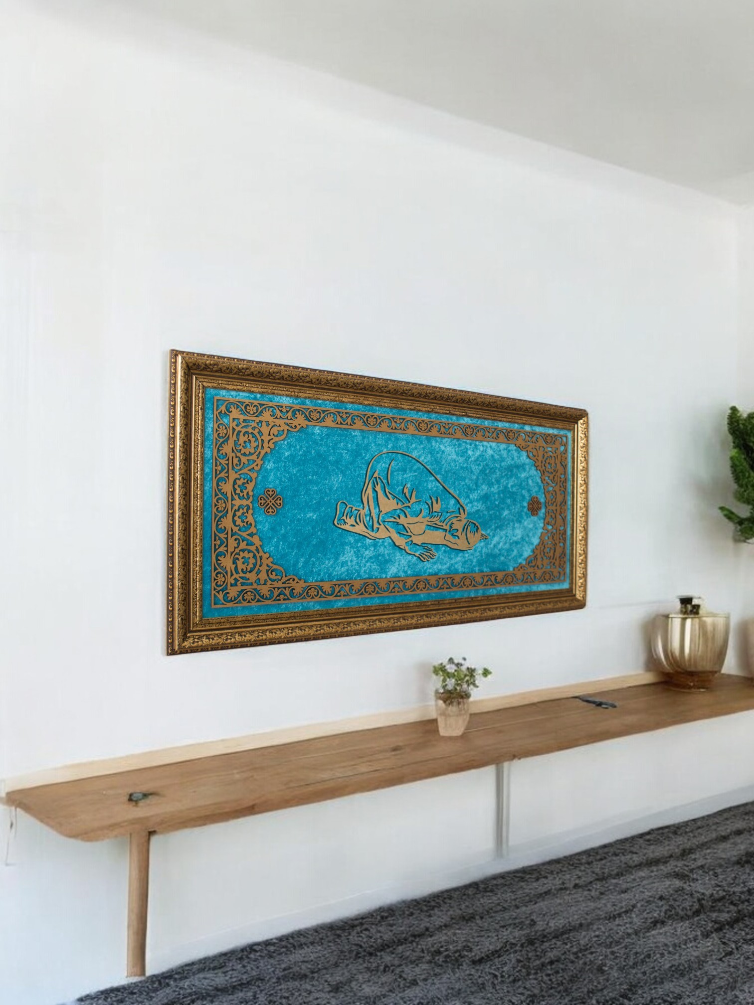 Namaz Kılan Adam Hat Sanatı Tablo 40x80 cm