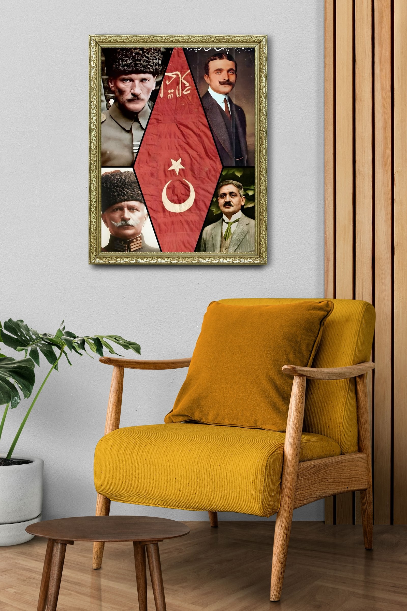 Bayrak ve Liderler 60x80 cm Çerçeveli Tablo