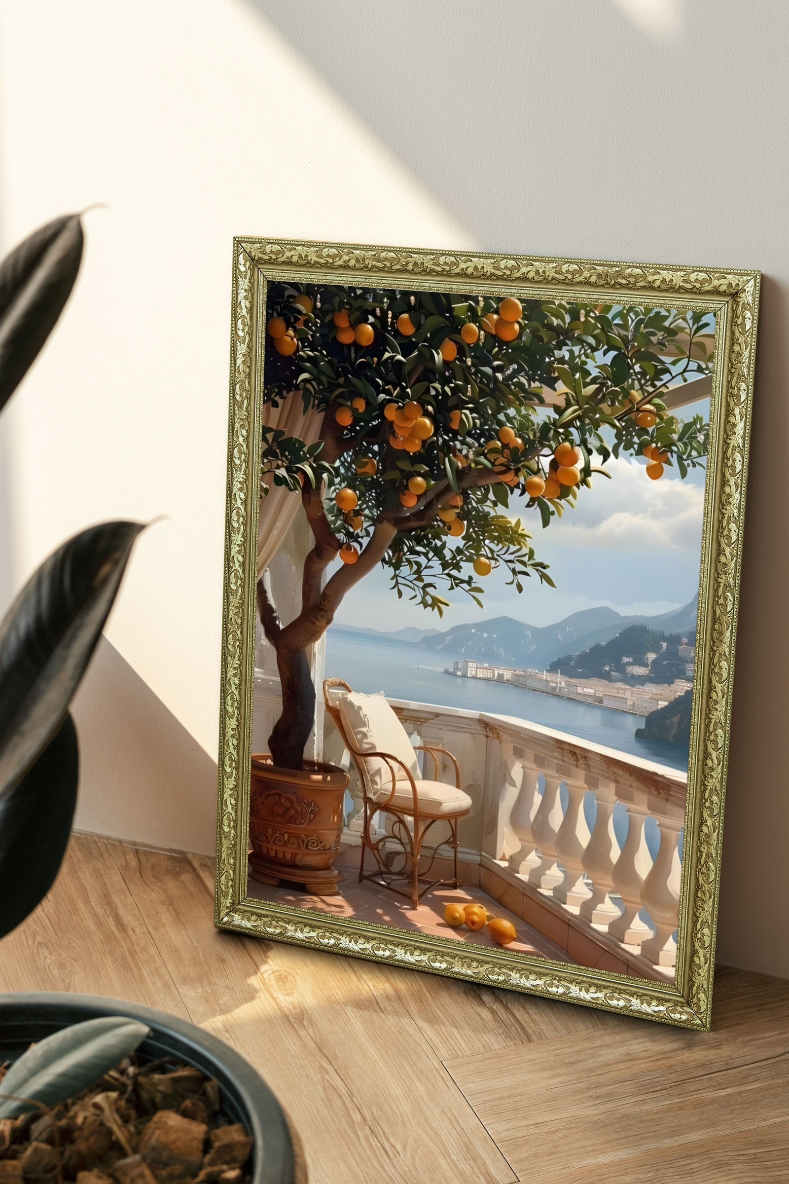 Akdeniz Manzarası Turuncuların ve Denizin Buluşması 60x80 cm Çerçeveli Tablo