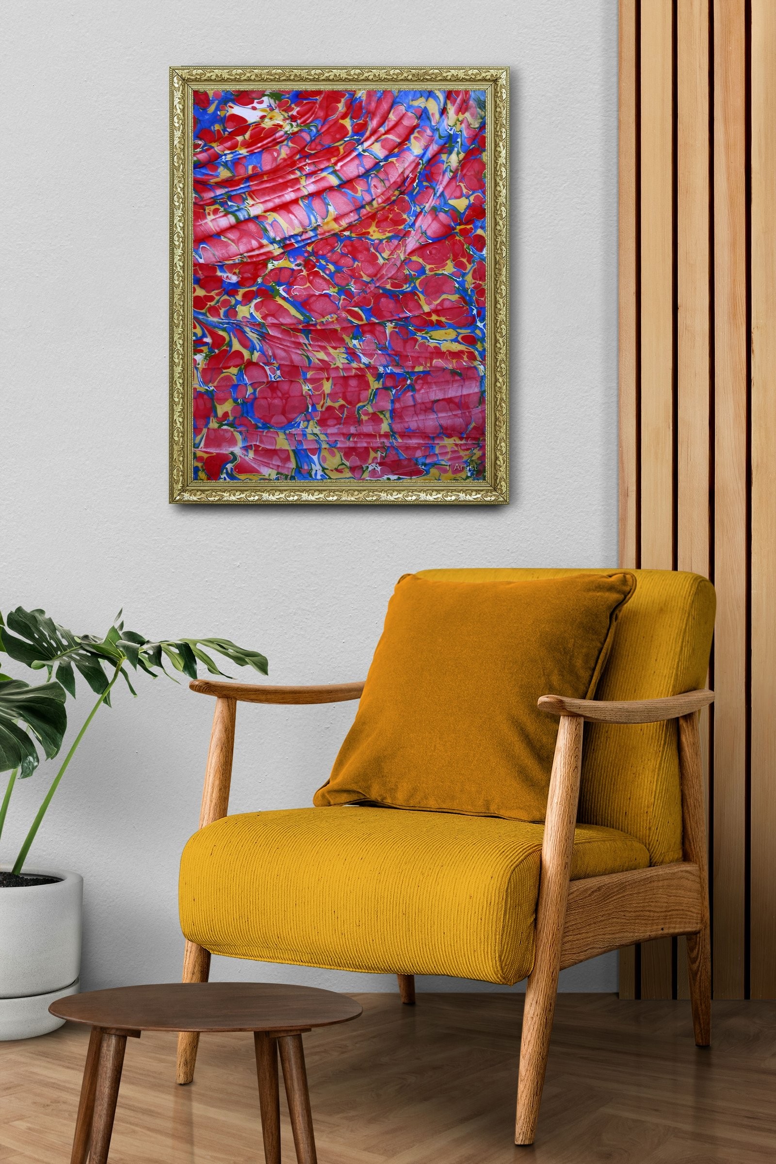 Mavi ve Yeşil Damarlı Ebru 60x80 cm Çerçeveli Tablo