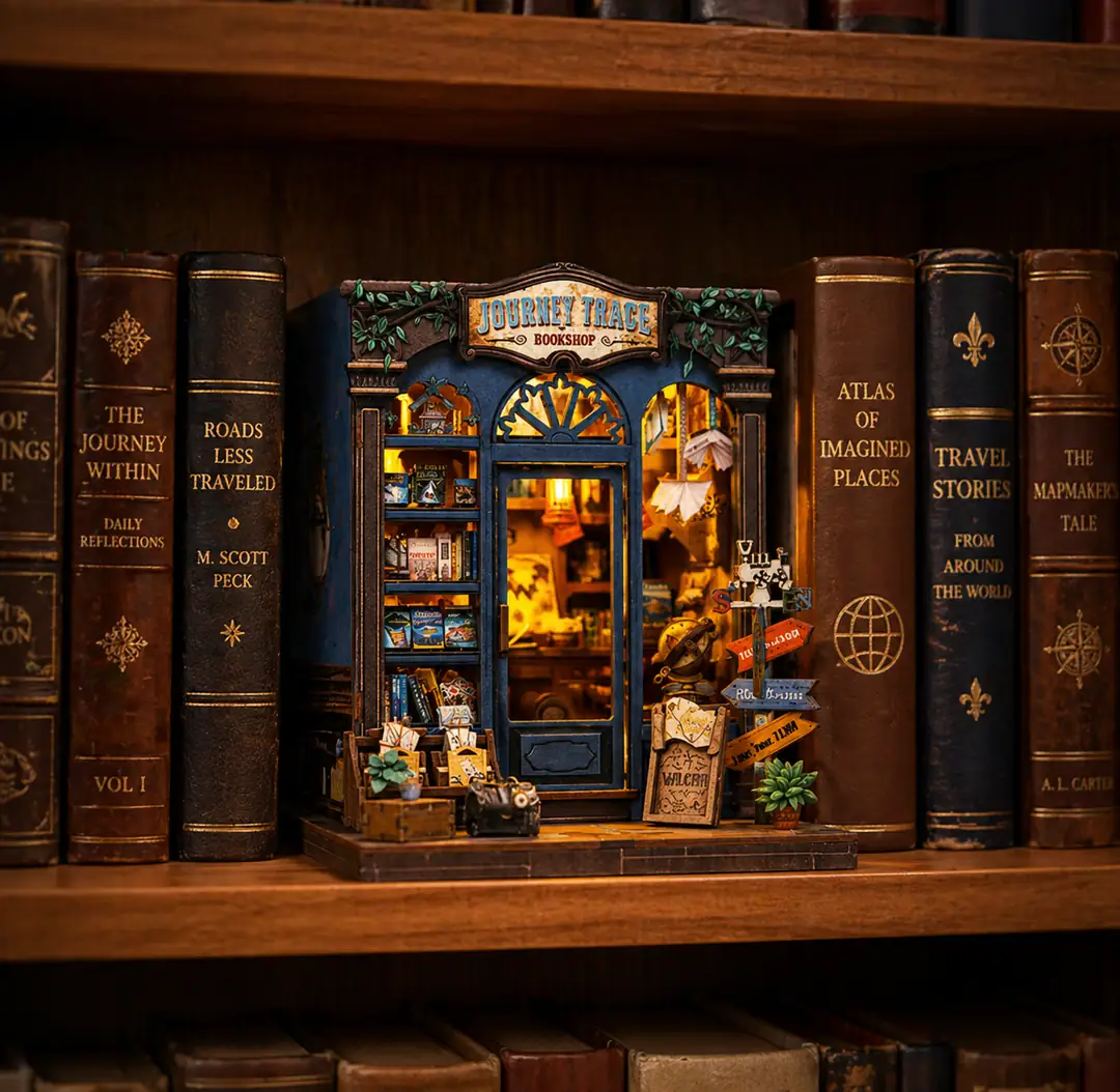Journey Trace kitaplık içinde book nook dekorasyonu