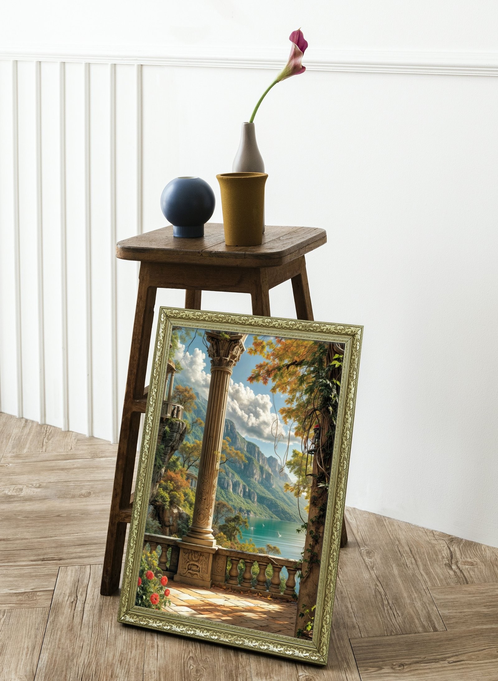 Antik Sütunlu Manzara Tarihin ve Doğanın Buluşması 60x80 cm Çerçeveli Tablo